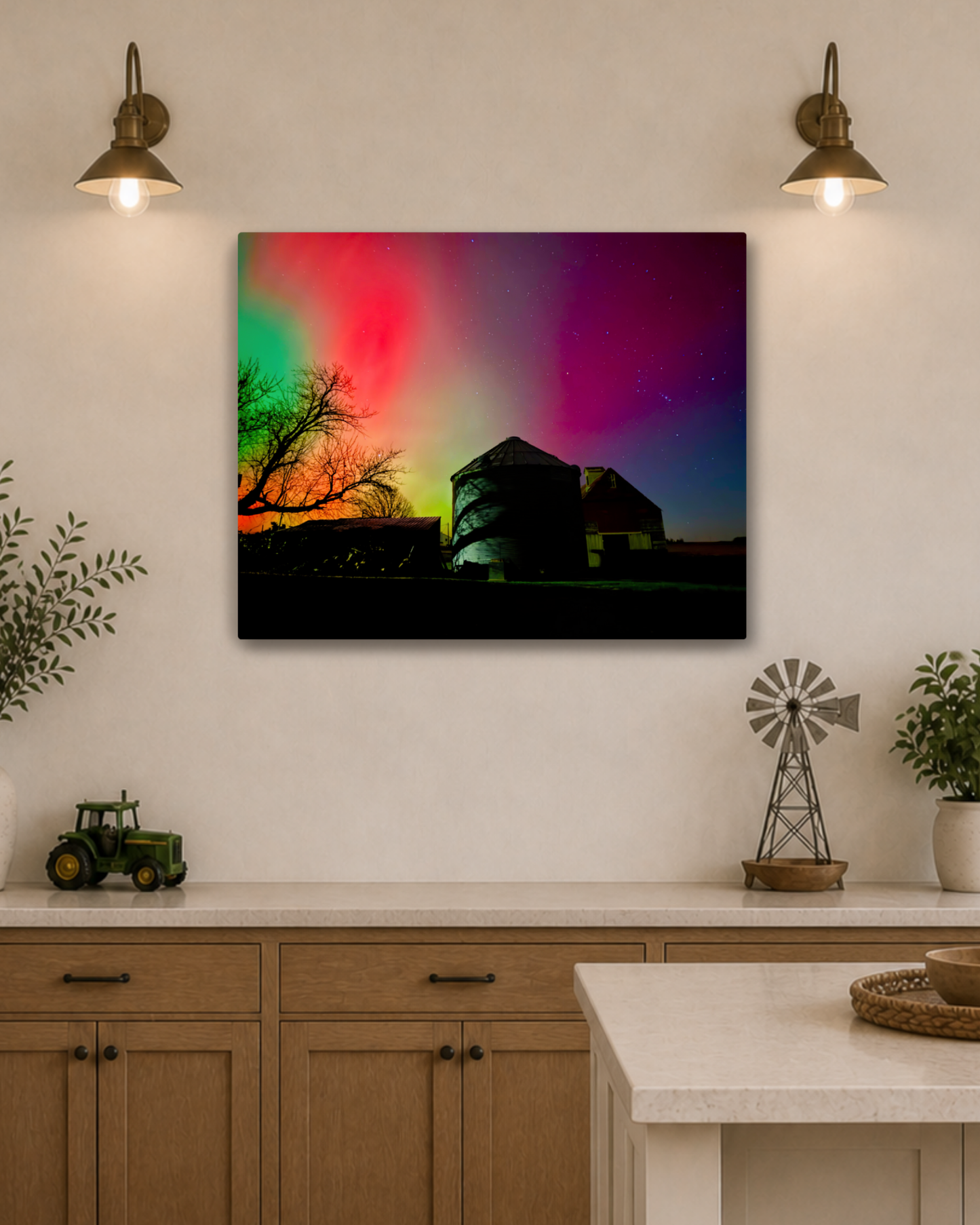 When the Home Place Glowed – Northern Lights Farm Canvas Wall Art