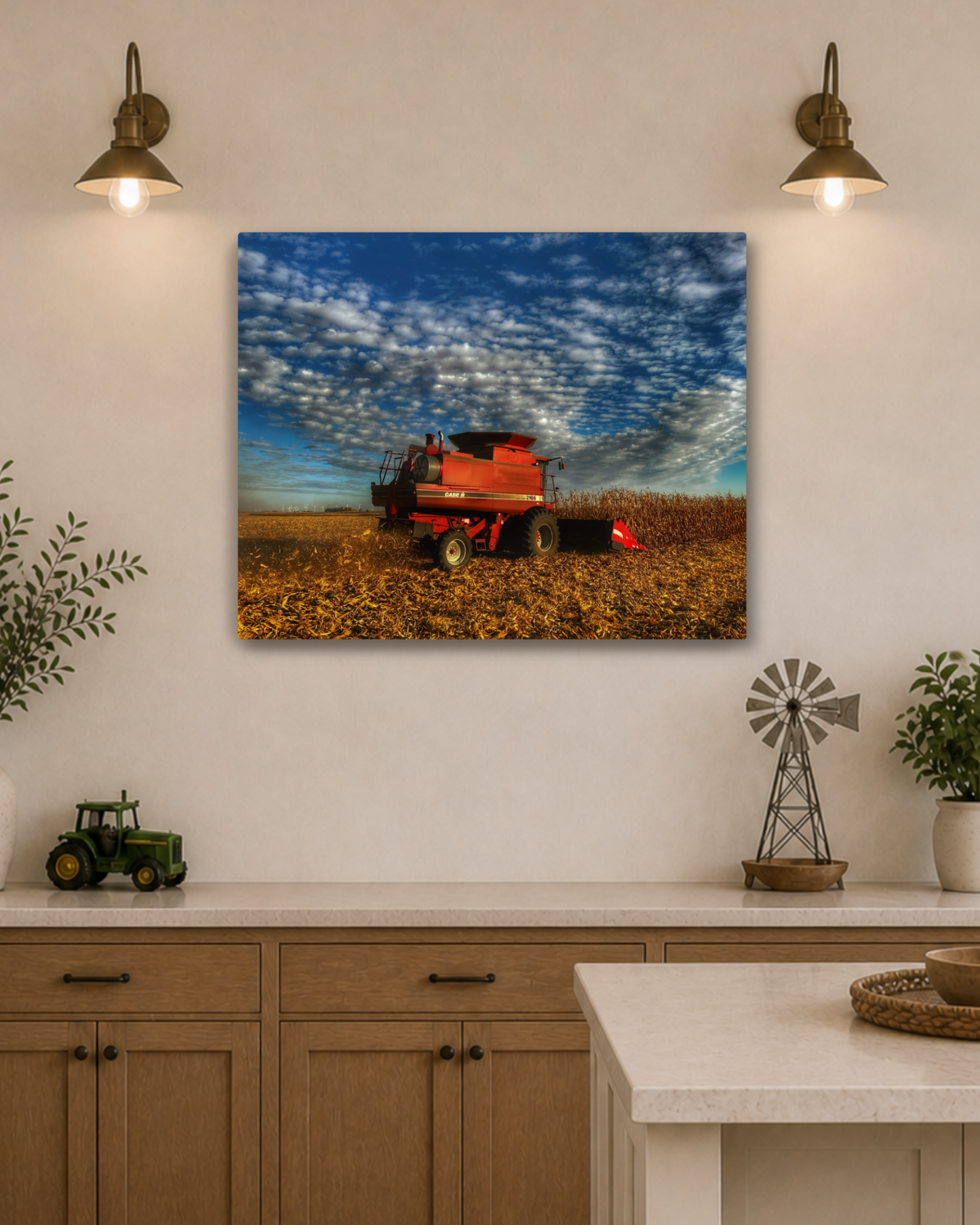 Beneath a Harvest Sky – Corn Combine Canvas Wall Art