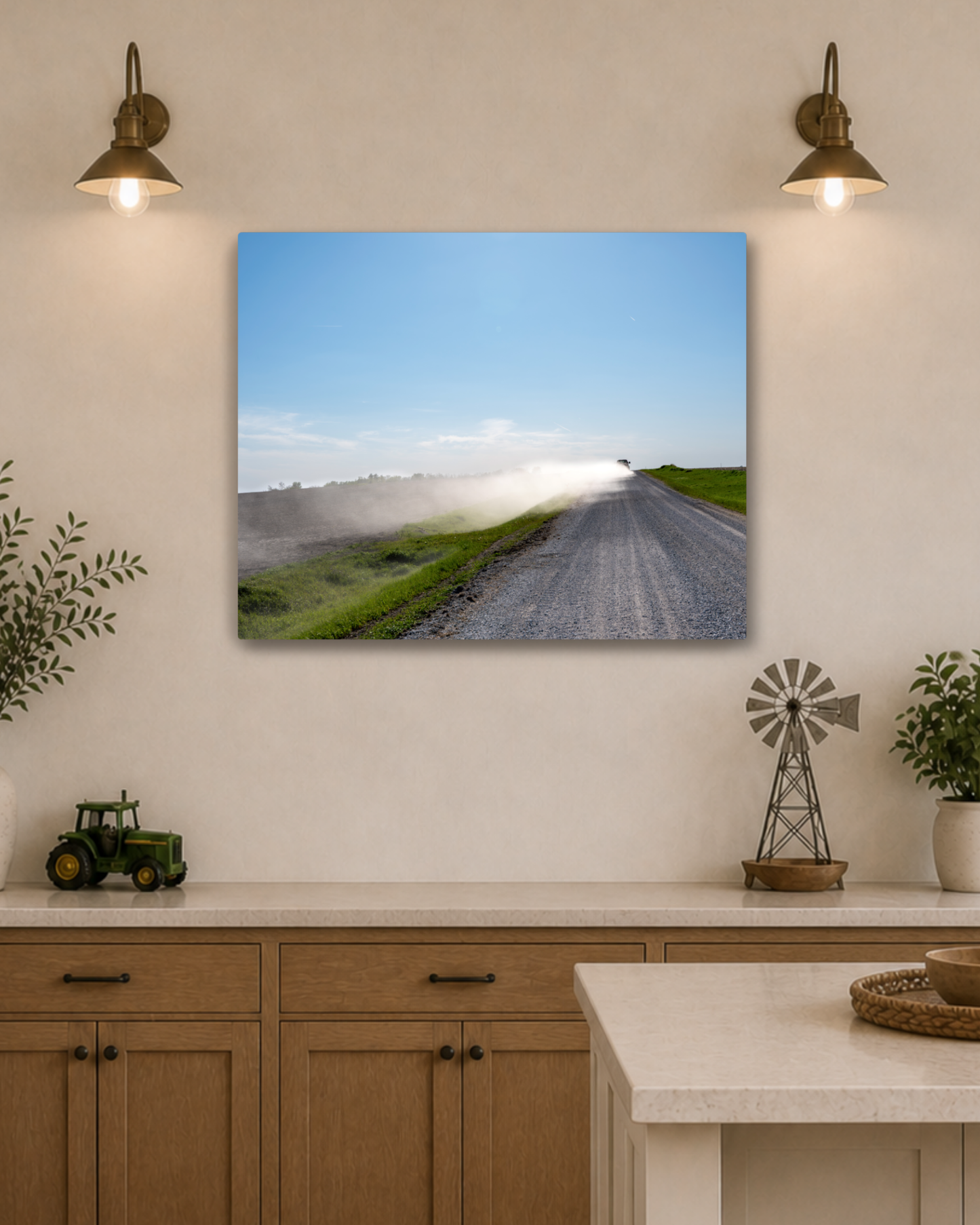 Chasing Dust - Iowa Gravel Road Farm Photography Canvas Wall Art