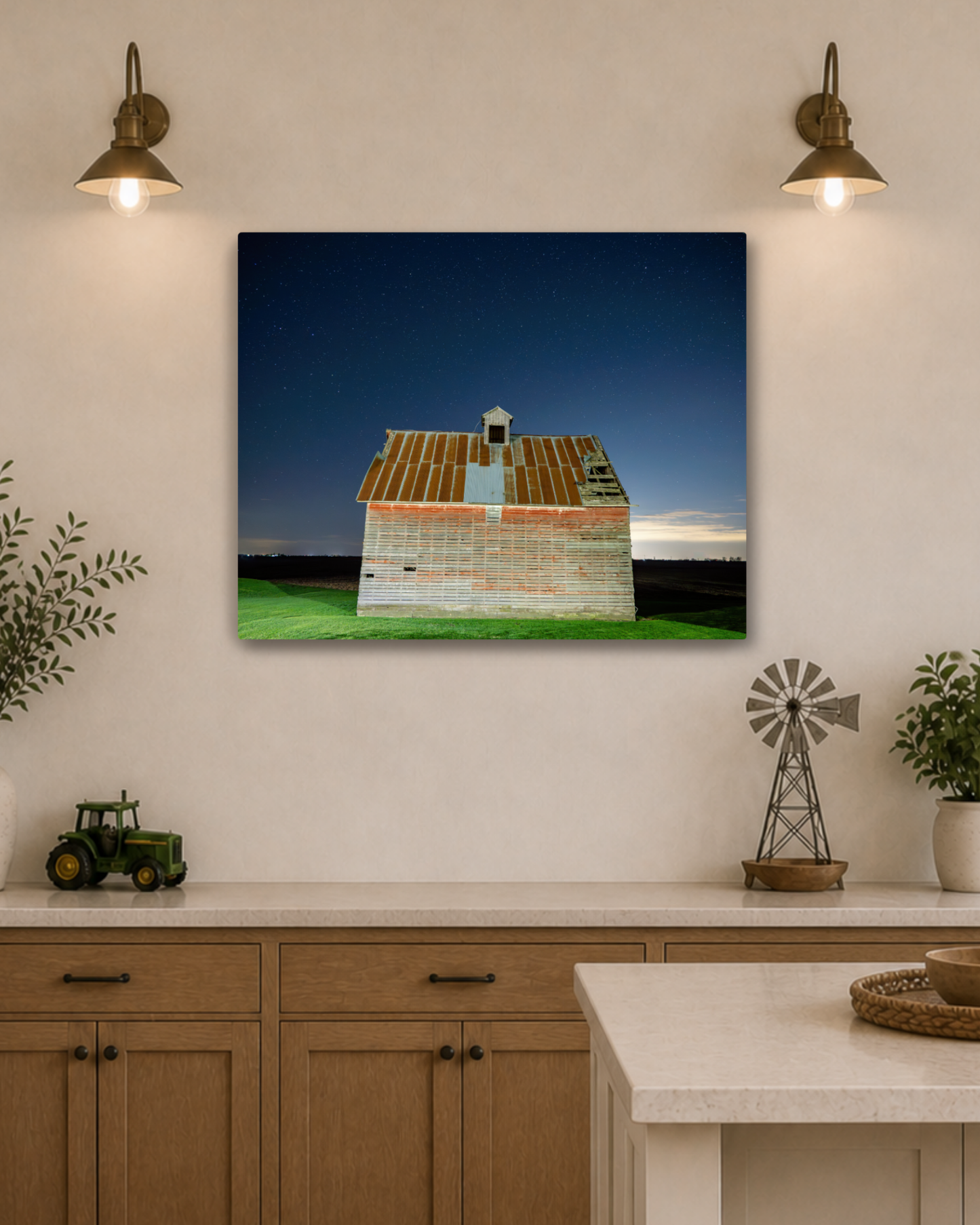 Standing Through the Night – Corn Crib Under the Stars Canvas Wall Art