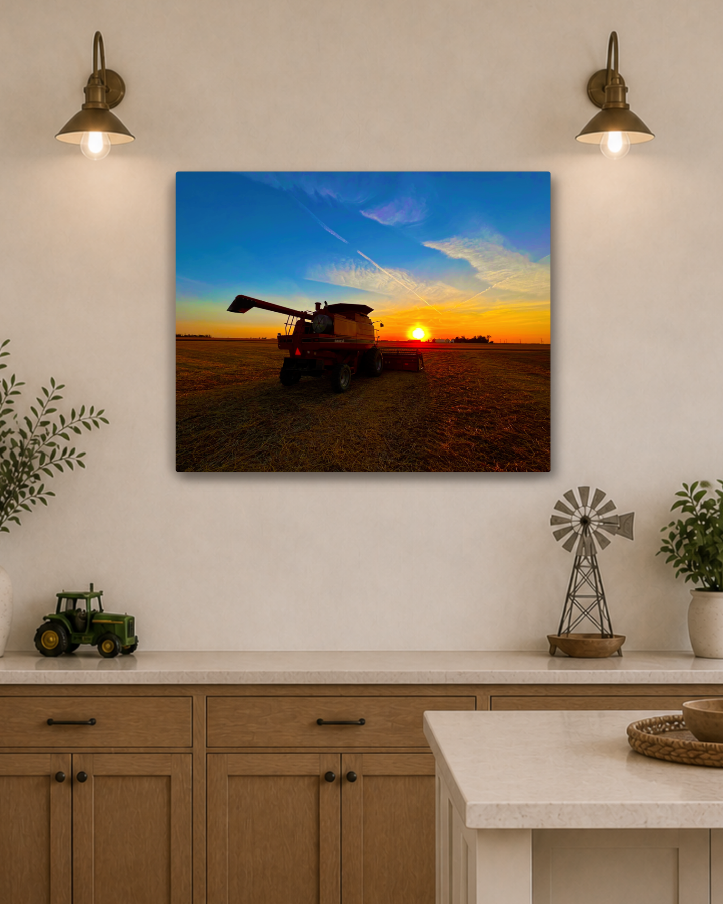 Where the Combine Meets the Sunset – Harvest Field Canvas Wall Art