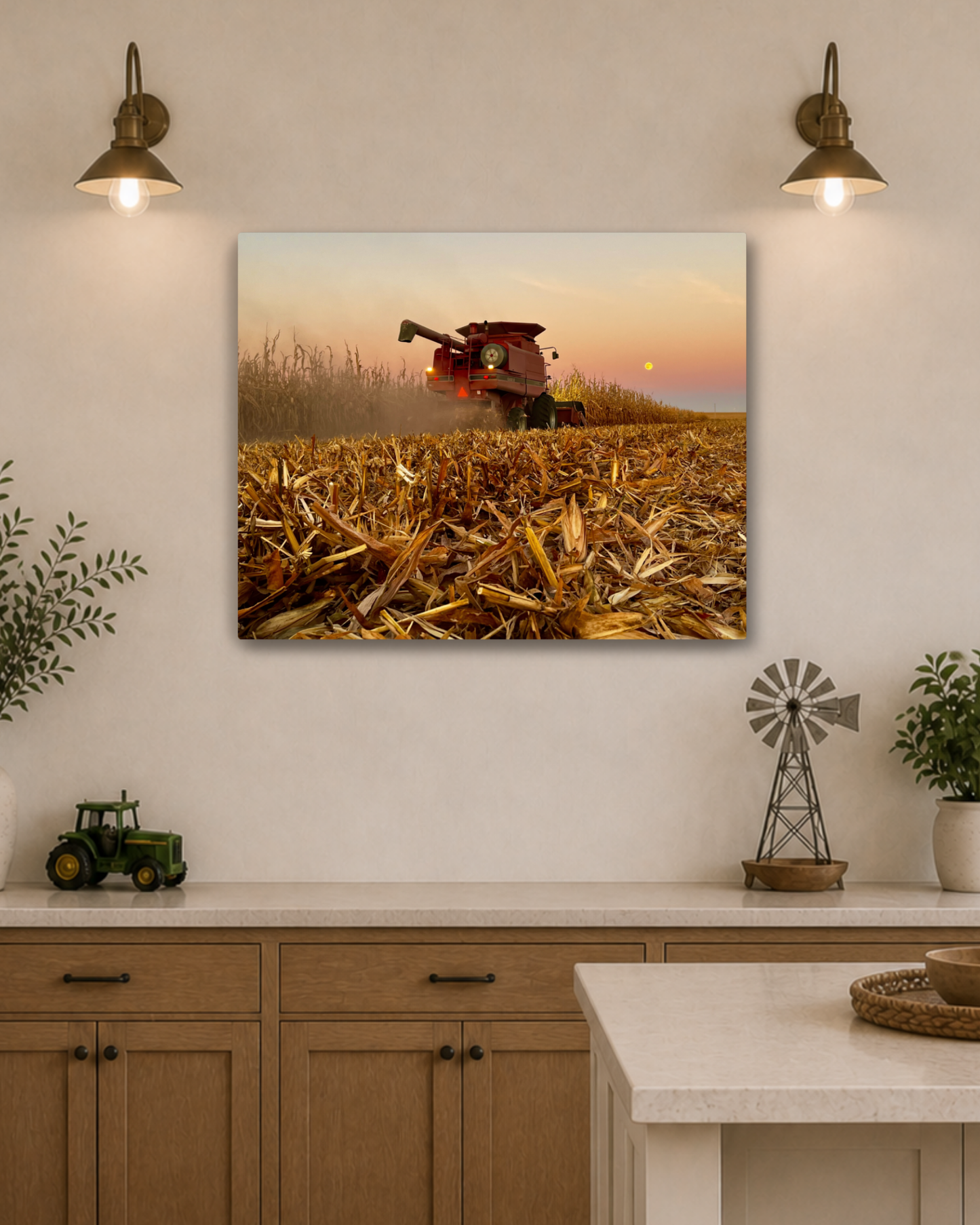 Combine Beneath the Harvest Moon – Corn Harvest Canvas Wall Art