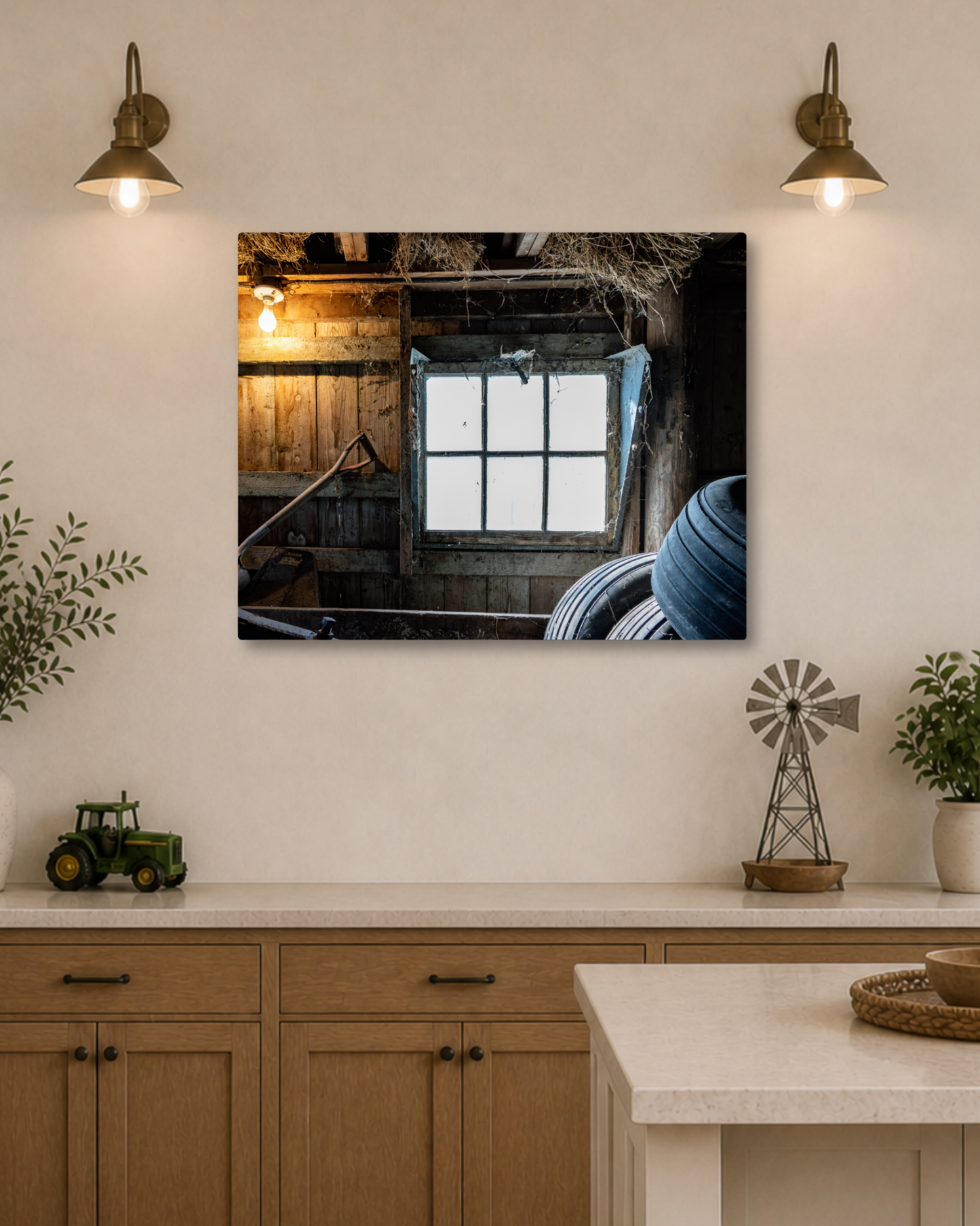 Light Through the Old Barn Window – Rustic Farm Interior Canvas Wall Art