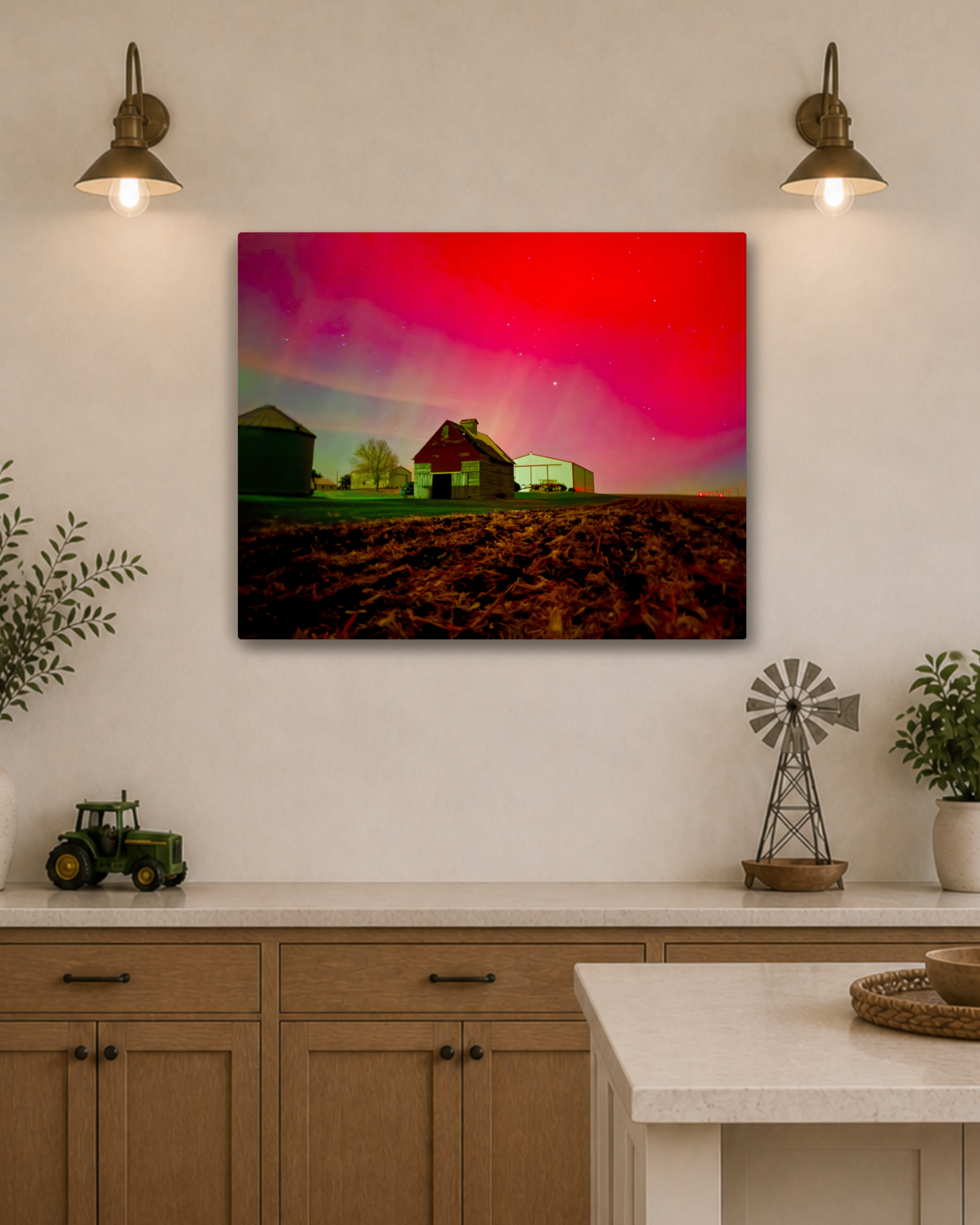 The Night the Farmyard Glowed – Northern Lights Canvas Wall Art