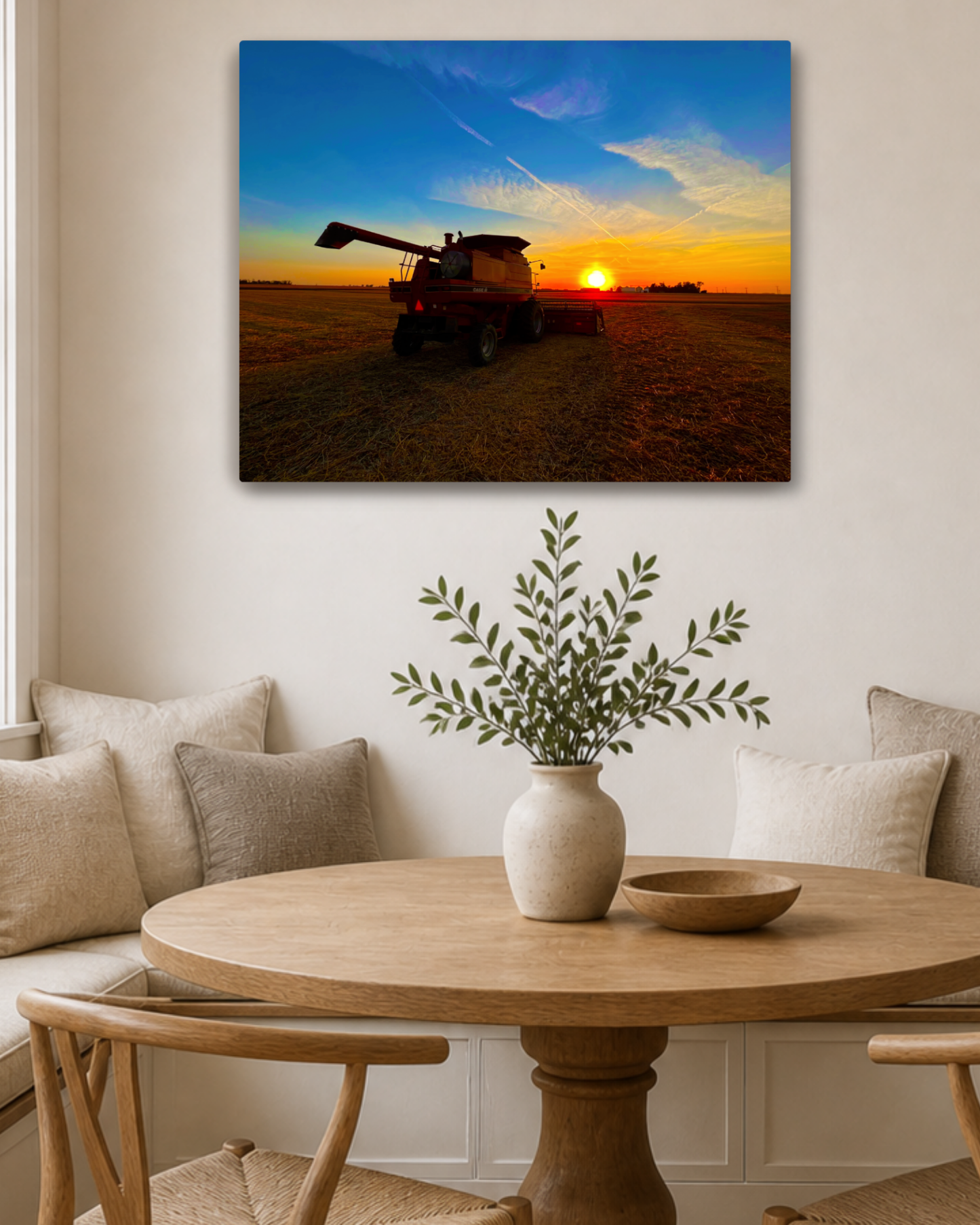Where the Combine Meets the Sunset – Harvest Field Canvas Wall Art