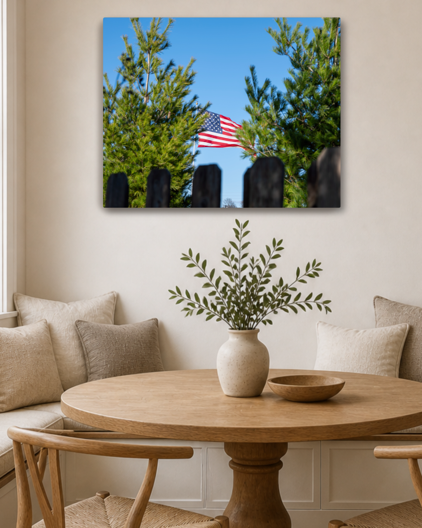A Familiar Sight - American Flag Rural Landscape Canvas Wall Art