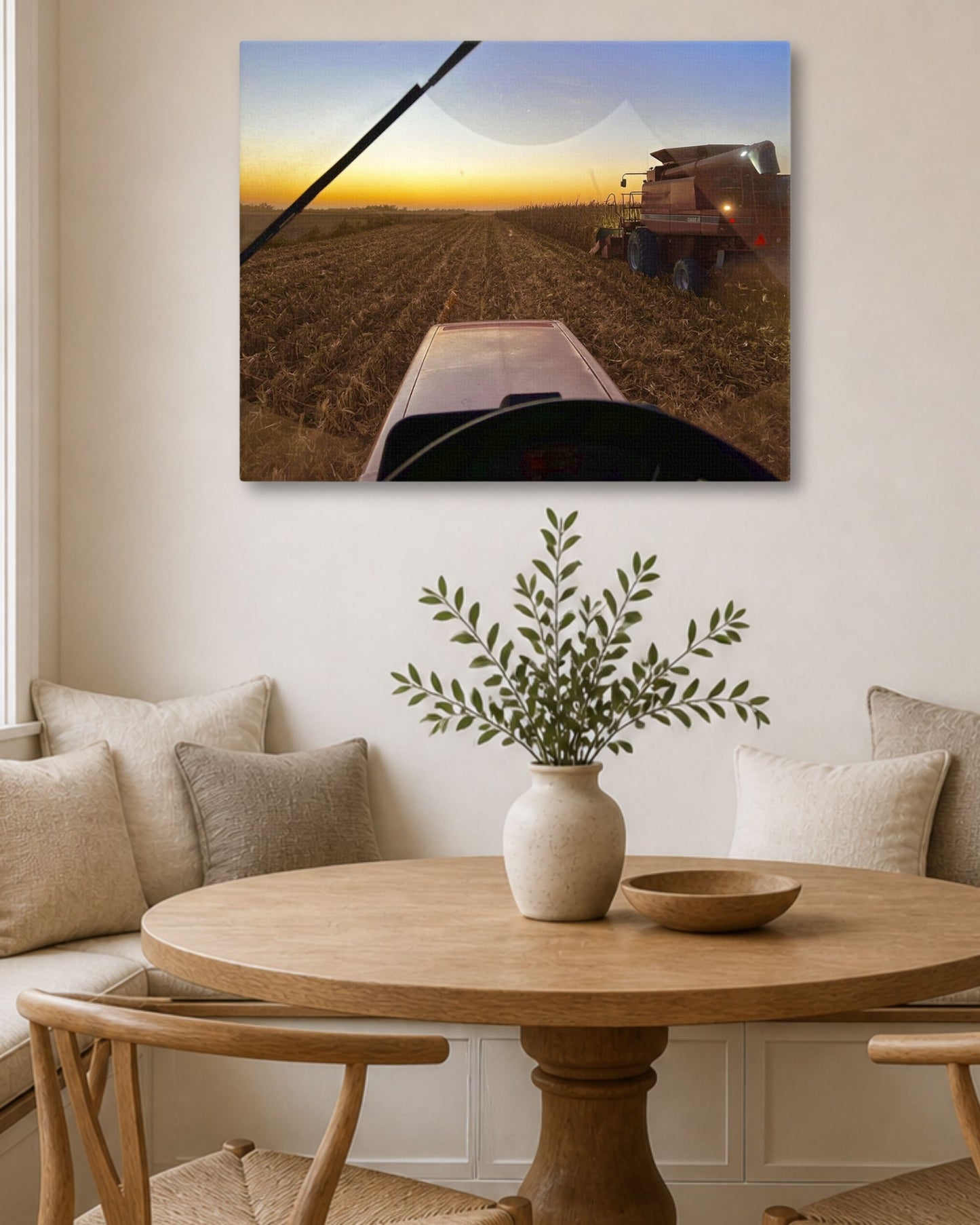 From the Buddy Seat at Harvest – Cornfield Sunset Canvas Wall Art
