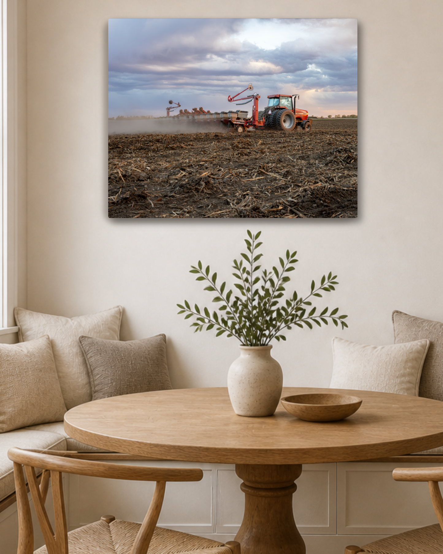 Before the Rows Appear - Spring Planting Tractor Canvas Wall Art