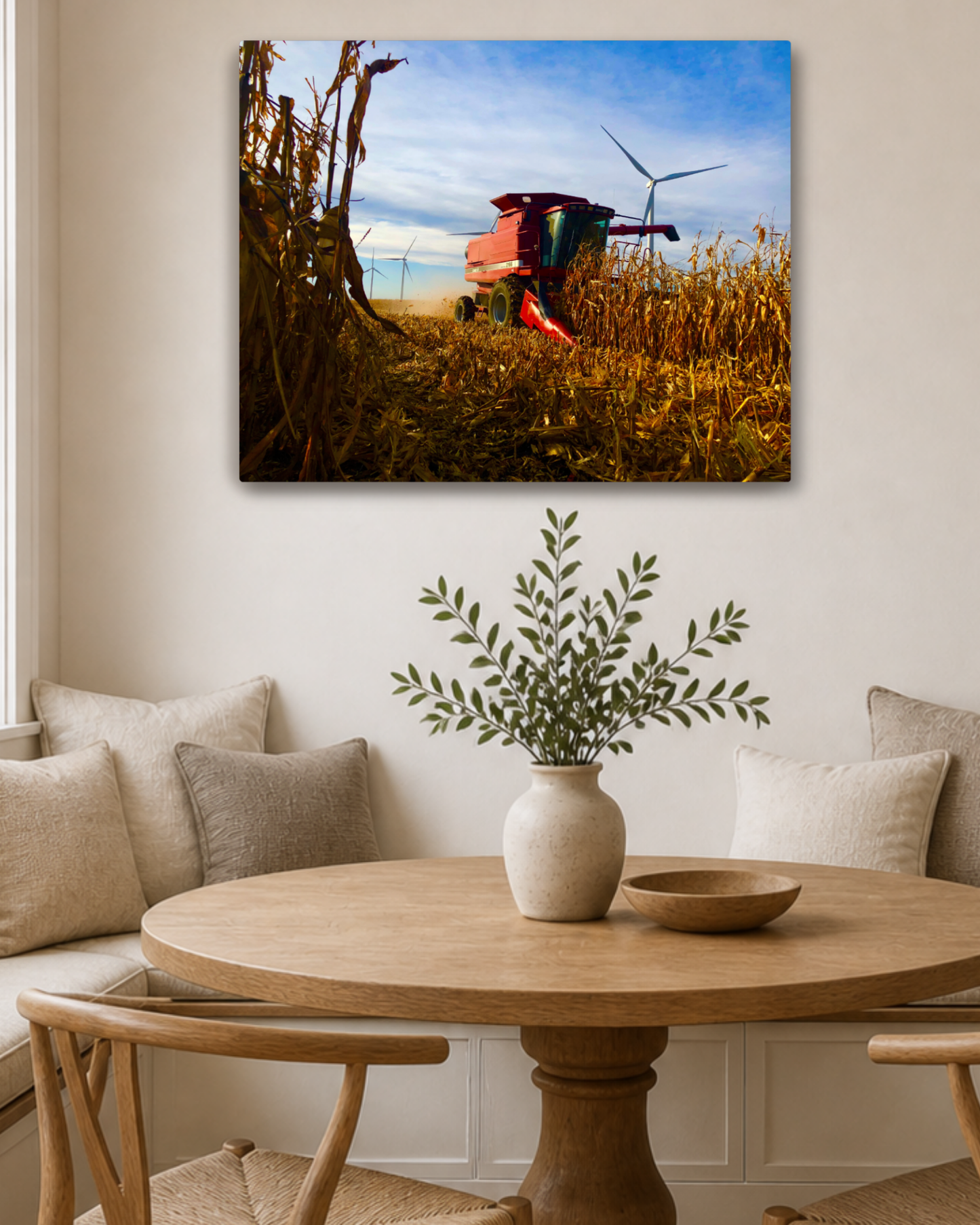 Row by Row, the Harvest Comes In – Corn Combine Canvas Wall Art