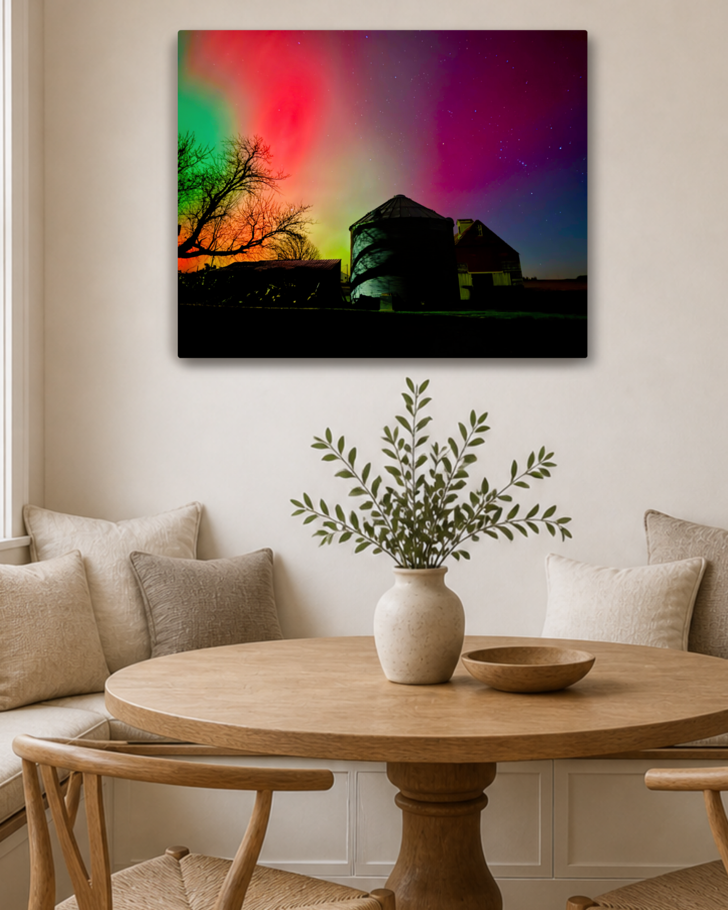 When the Home Place Glowed – Northern Lights Farm Canvas Wall Art