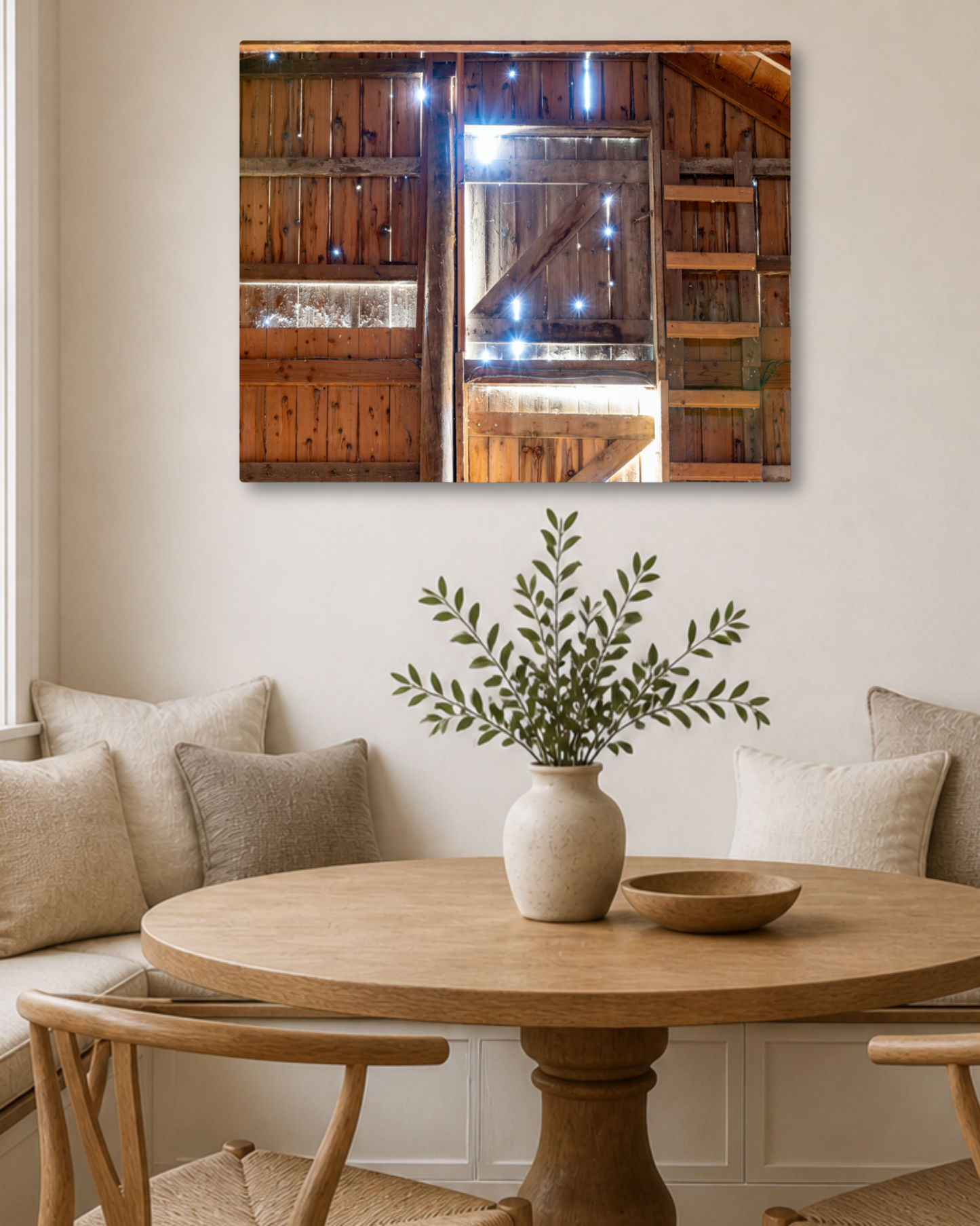 Where Daylight Finds the Hayloft – Rustic Barn Interior Canvas Wall Art