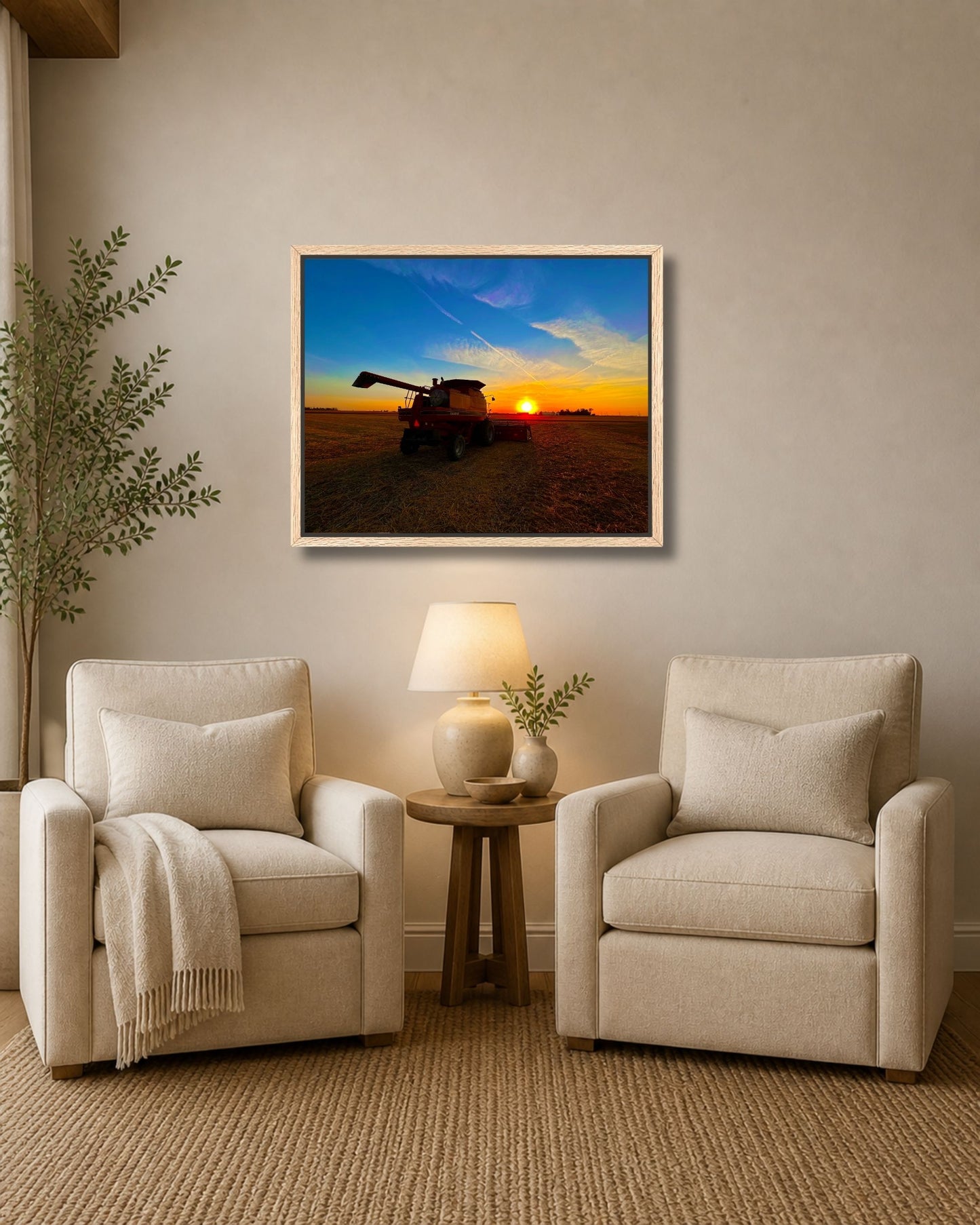 Where the Combine Meets the Sunset – Harvest Field Canvas Wall Art