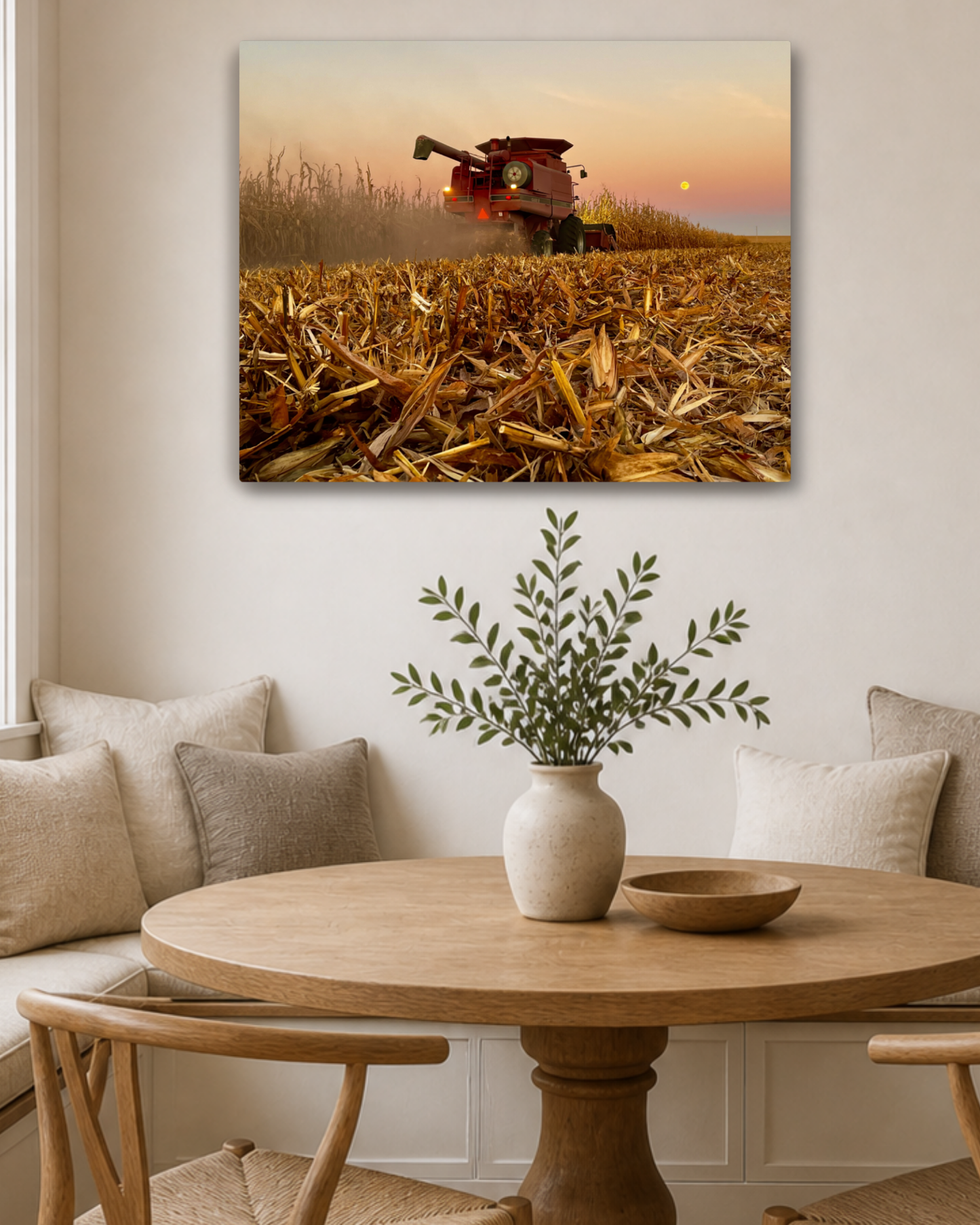 Combine Beneath the Harvest Moon – Corn Harvest Canvas Wall Art