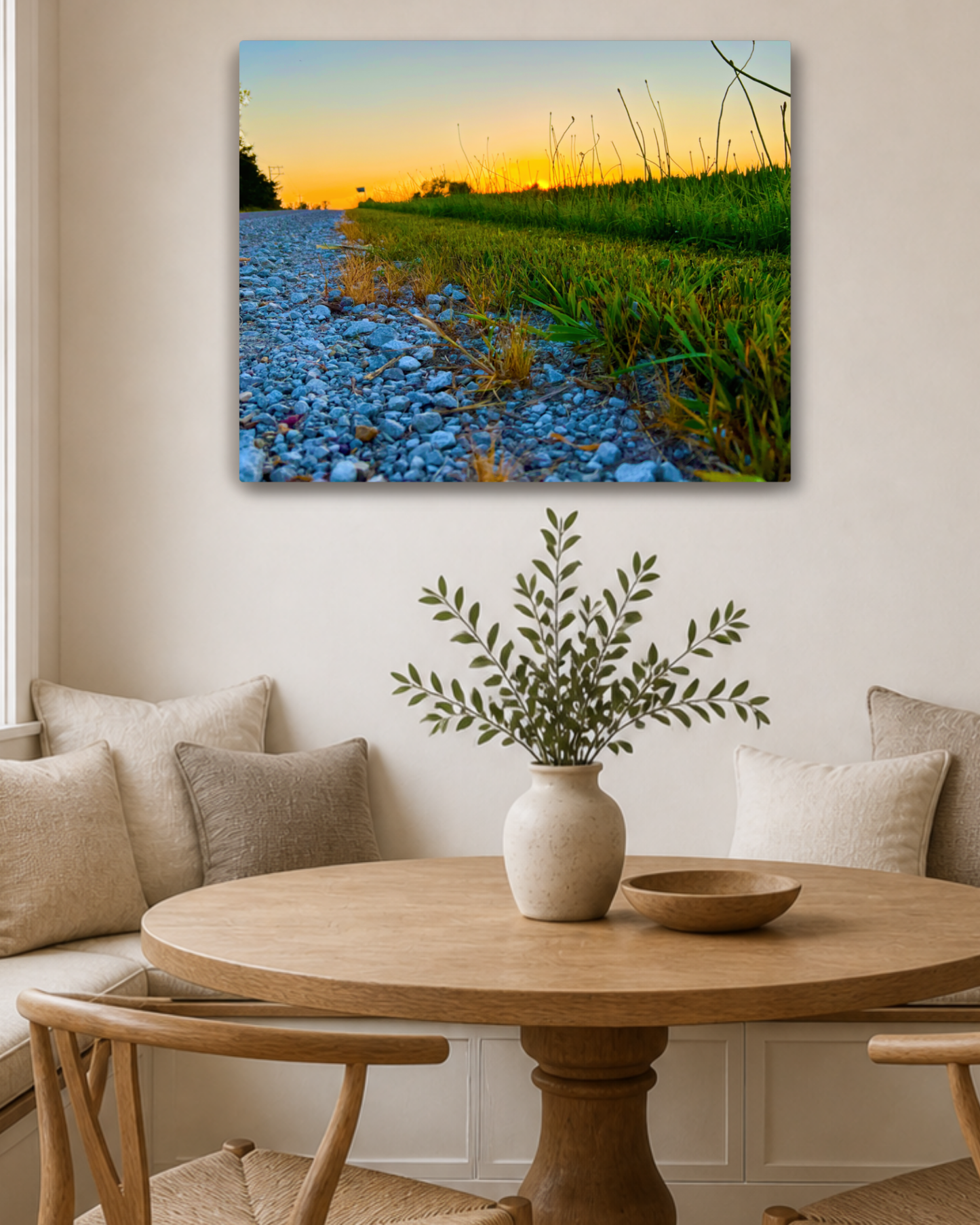 Quiet Evening on the Gravel Road – Rural Sunset Canvas Wall Art