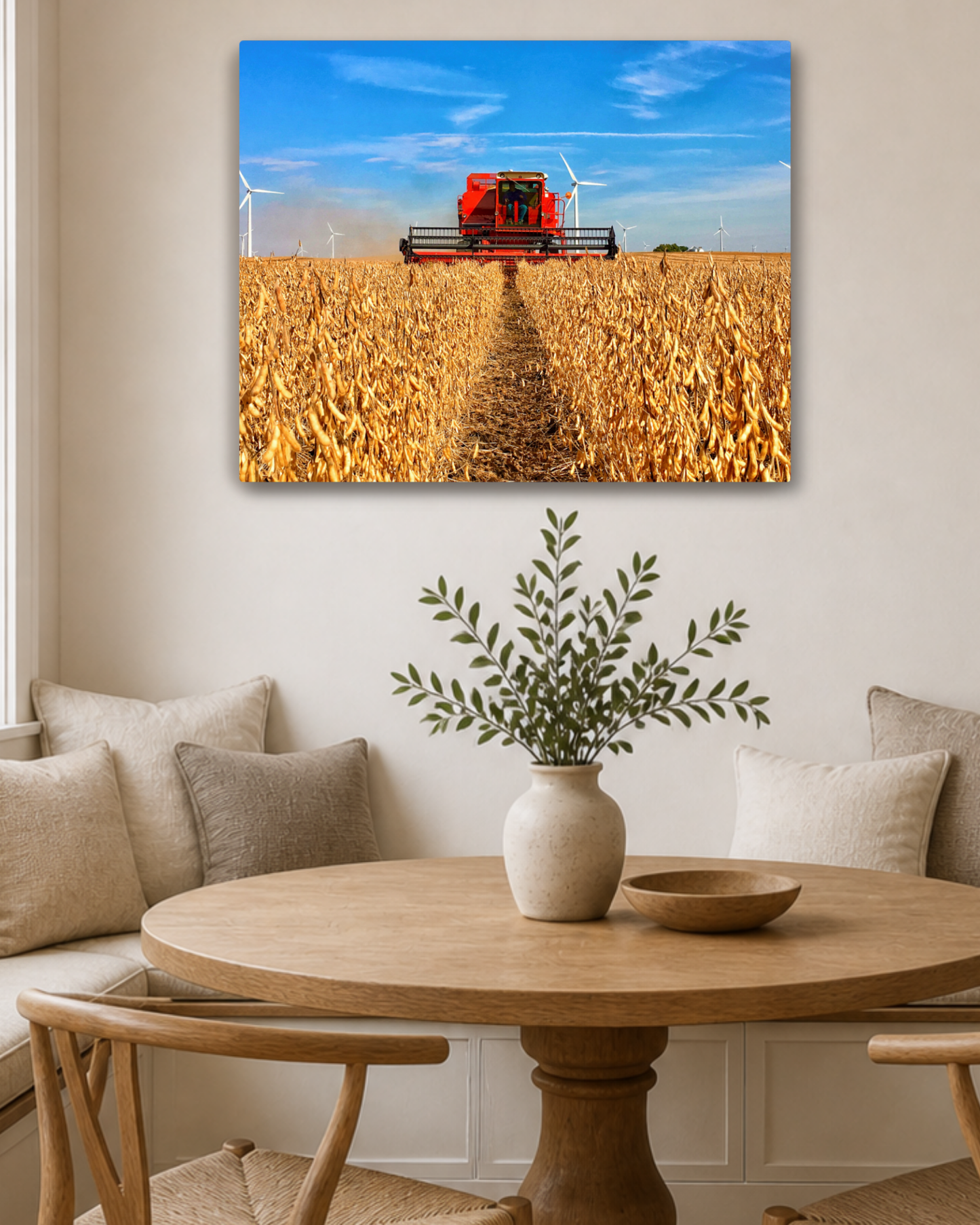 The Old International in the Bean Rows – Soybean Harvest Canvas Wall Art