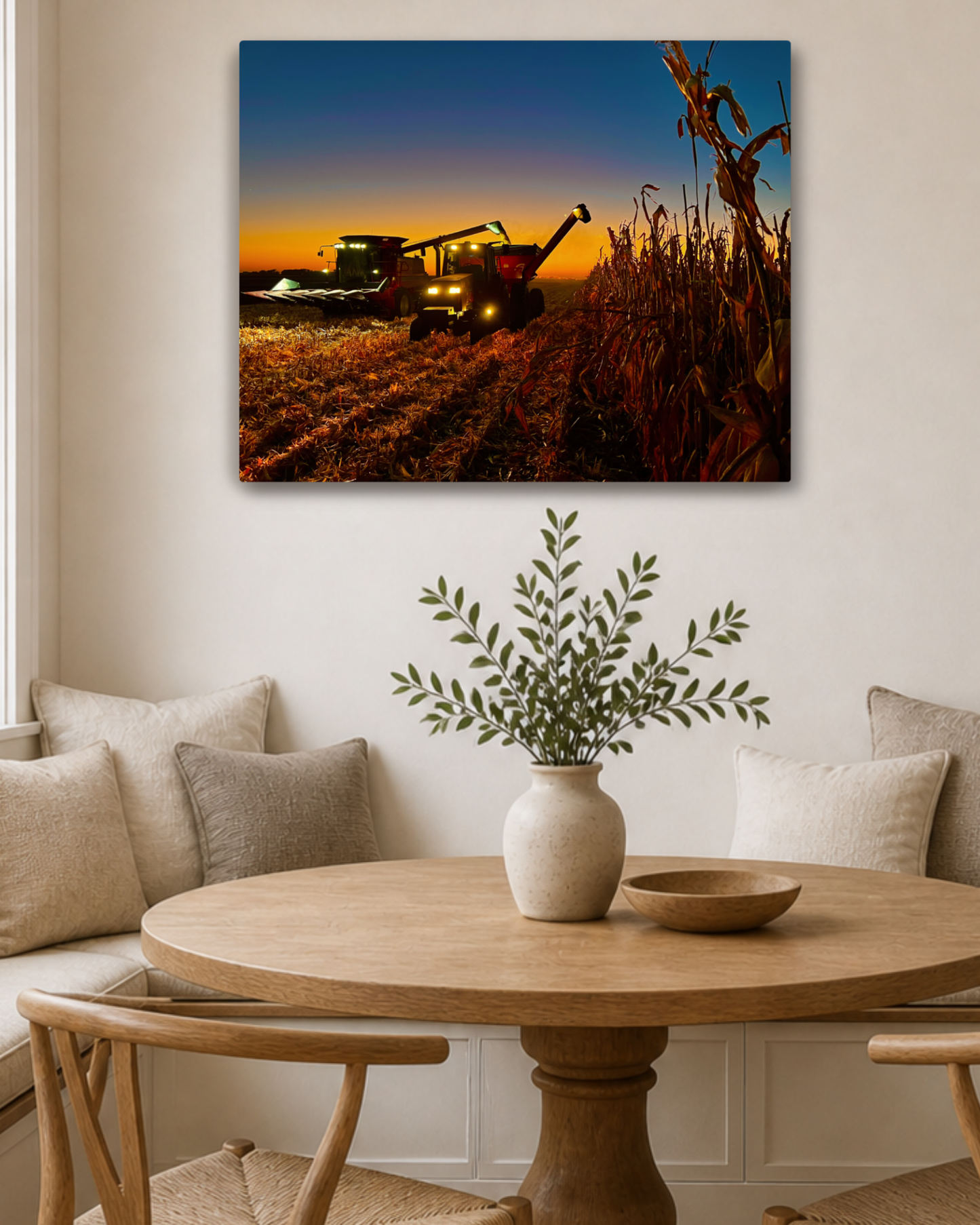 Keeping Pace with the Sunset - Corn Harvest Canvas Wall Art
