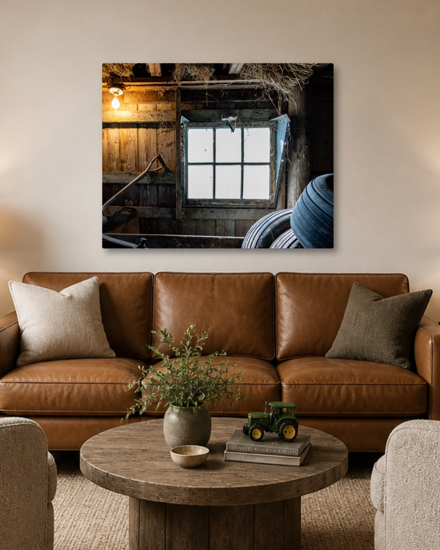 Light Through the Old Barn Window – Rustic Farm Interior Canvas Wall Art