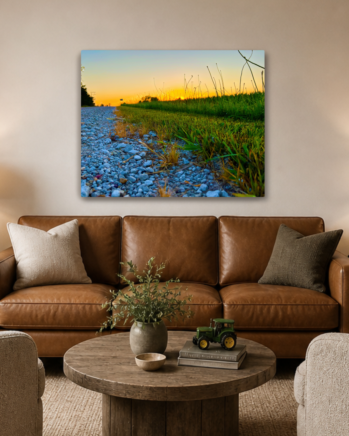 Quiet Evening on the Gravel Road – Rural Sunset Canvas Wall Art