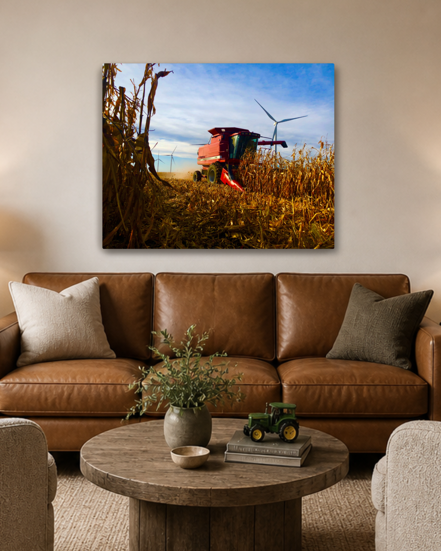 Row by Row, the Harvest Comes In – Corn Combine Canvas Wall Art
