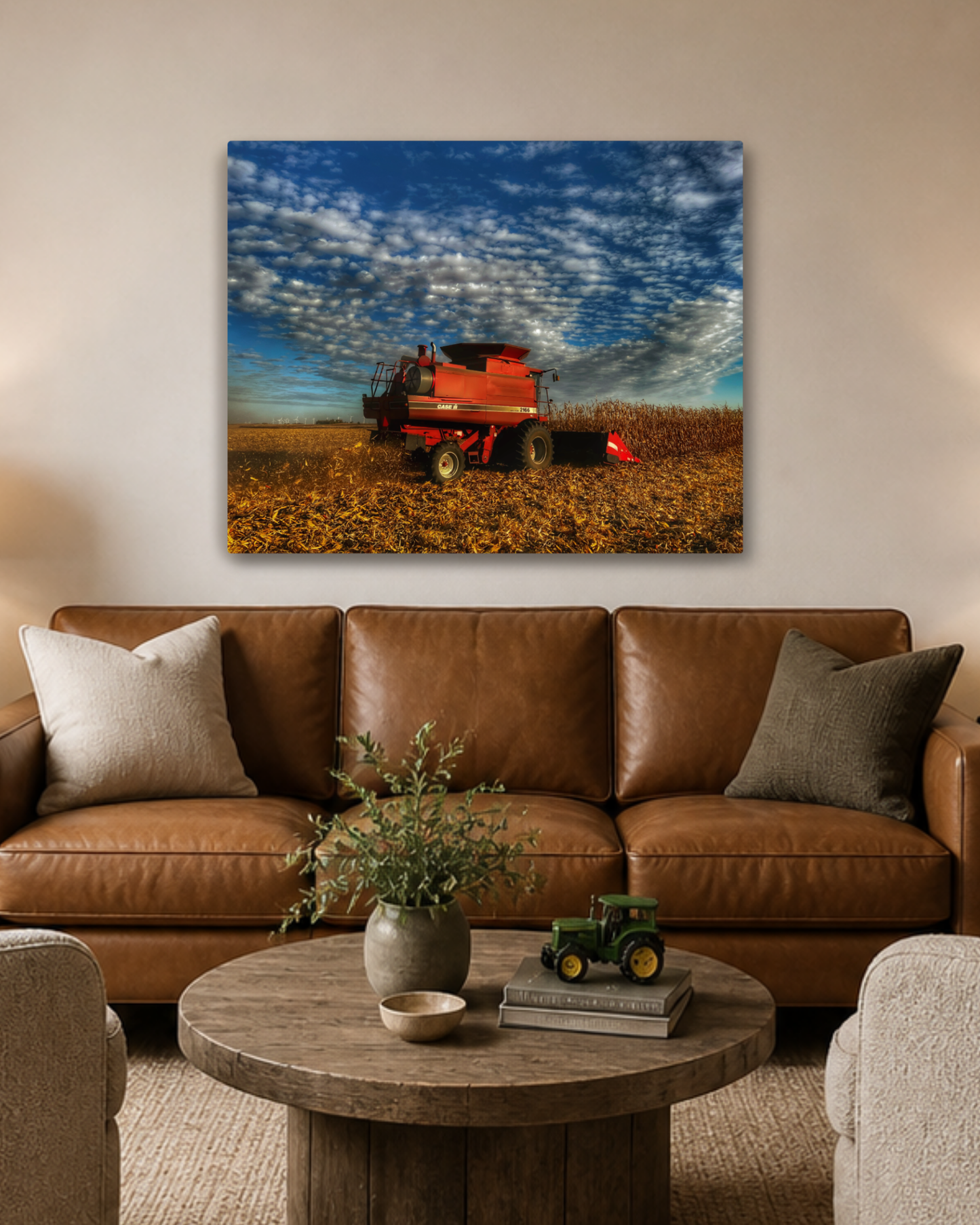 Beneath a Harvest Sky – Corn Combine Canvas Wall Art
