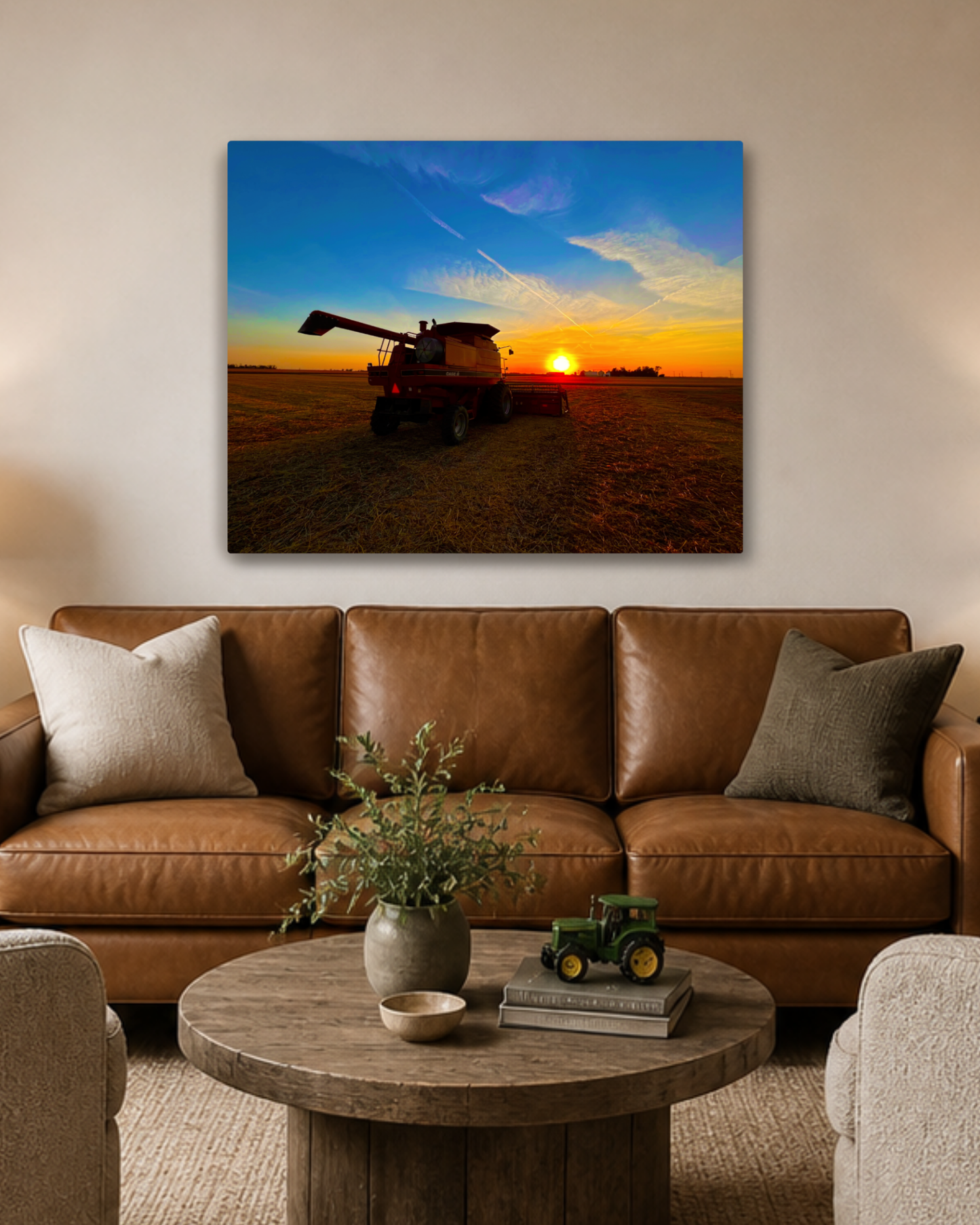 Where the Combine Meets the Sunset – Harvest Field Canvas Wall Art