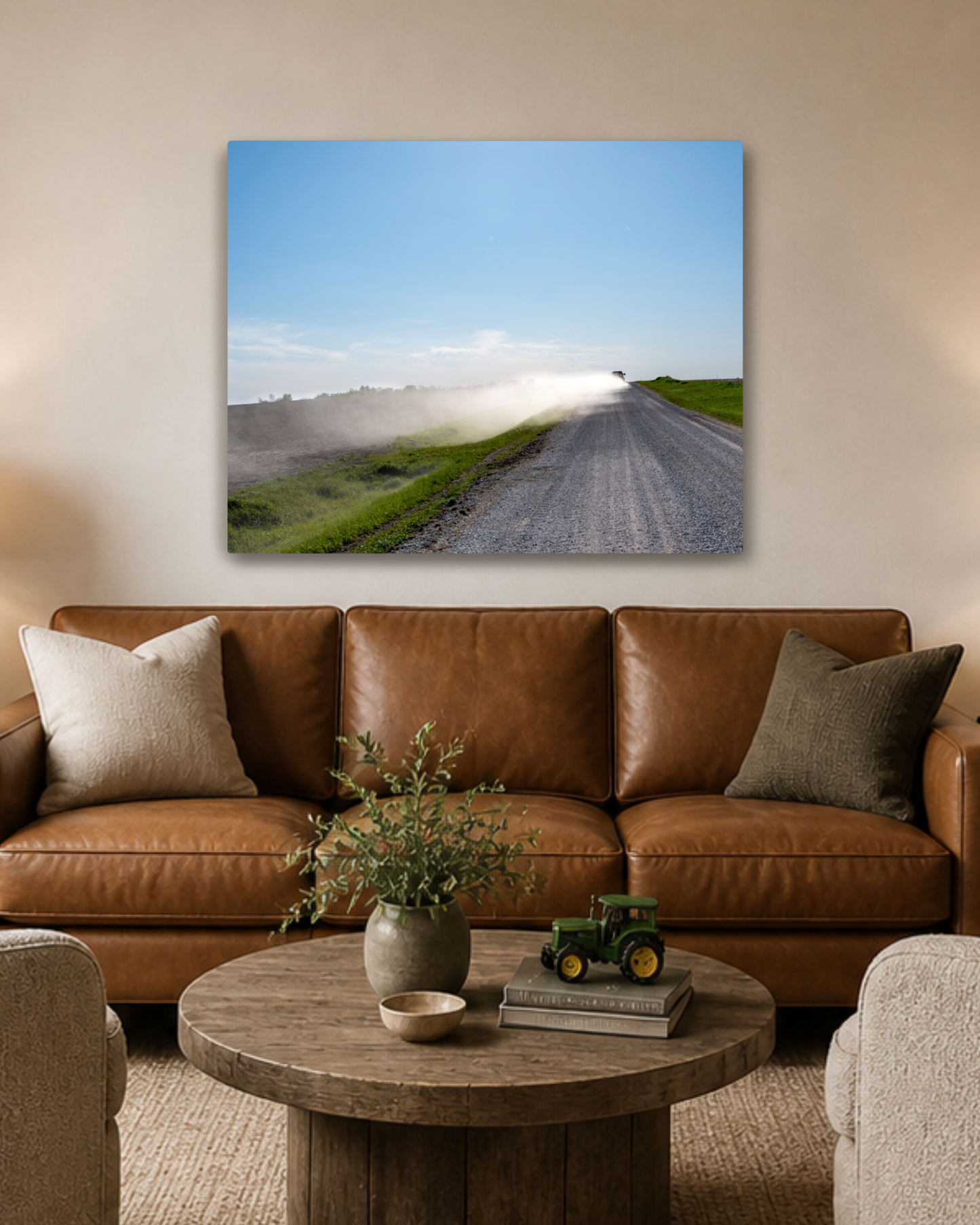 Chasing Dust - Iowa Gravel Road Farm Photography Canvas Wall Art