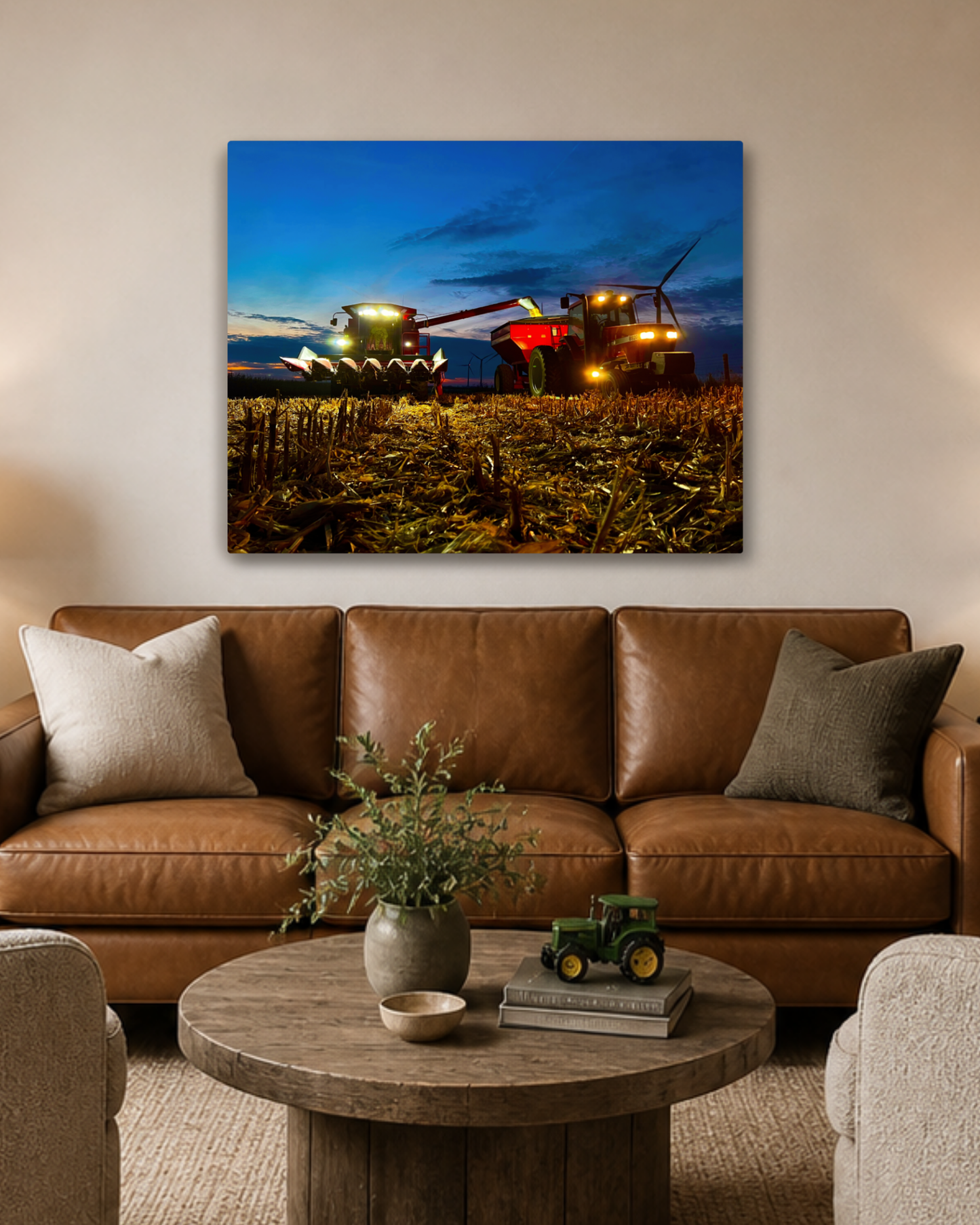 Working Together After Sundown – Corn Harvest Canvas Wall Art