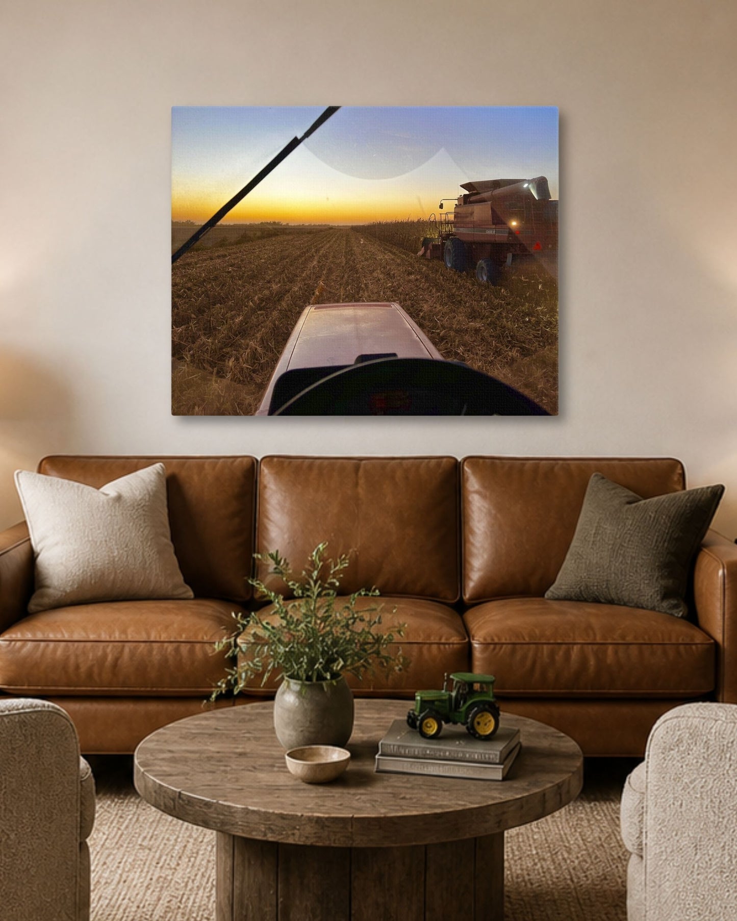 From the Buddy Seat at Harvest – Cornfield Sunset Canvas Wall Art