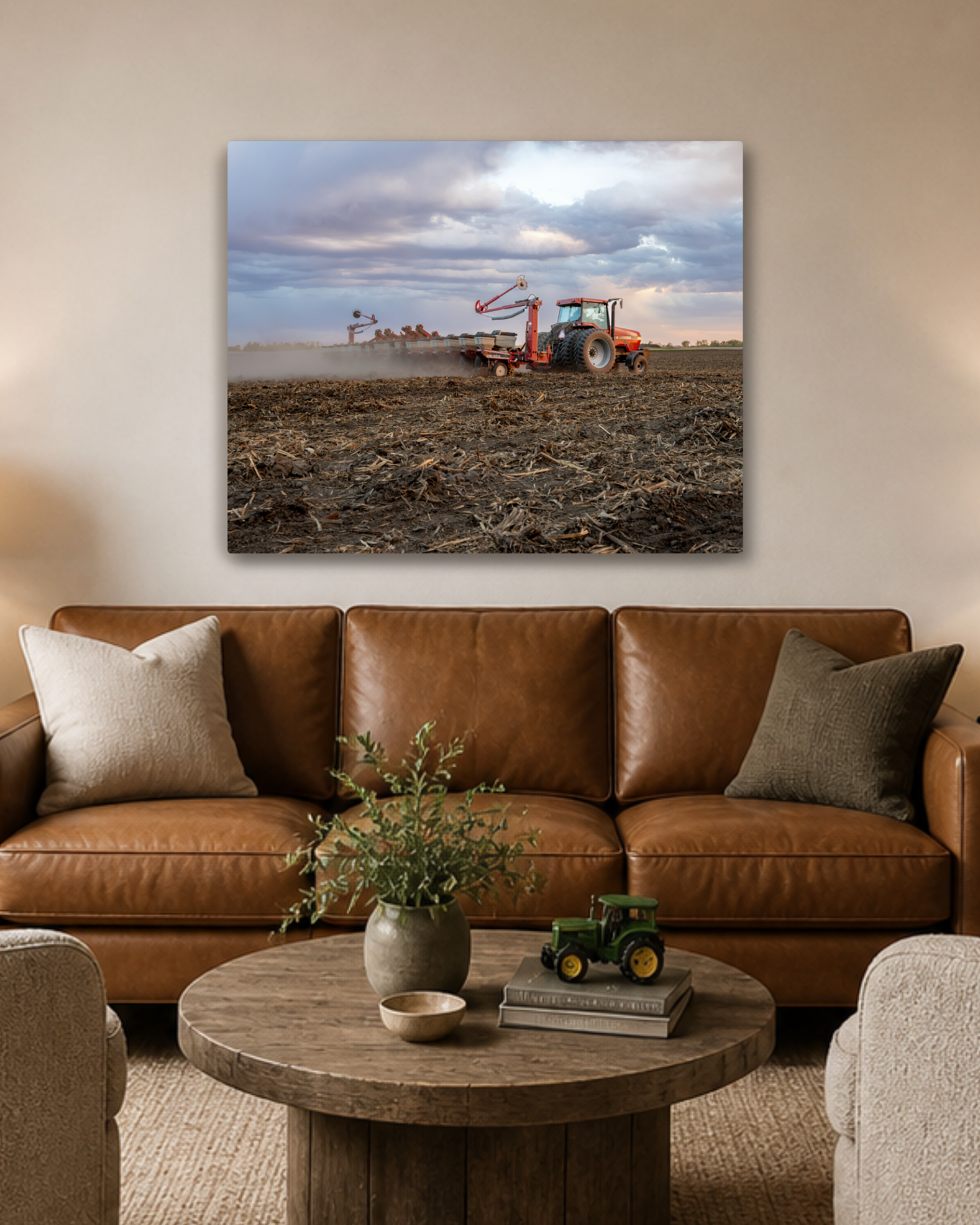 Before the Rows Appear - Spring Planting Tractor Canvas Wall Art