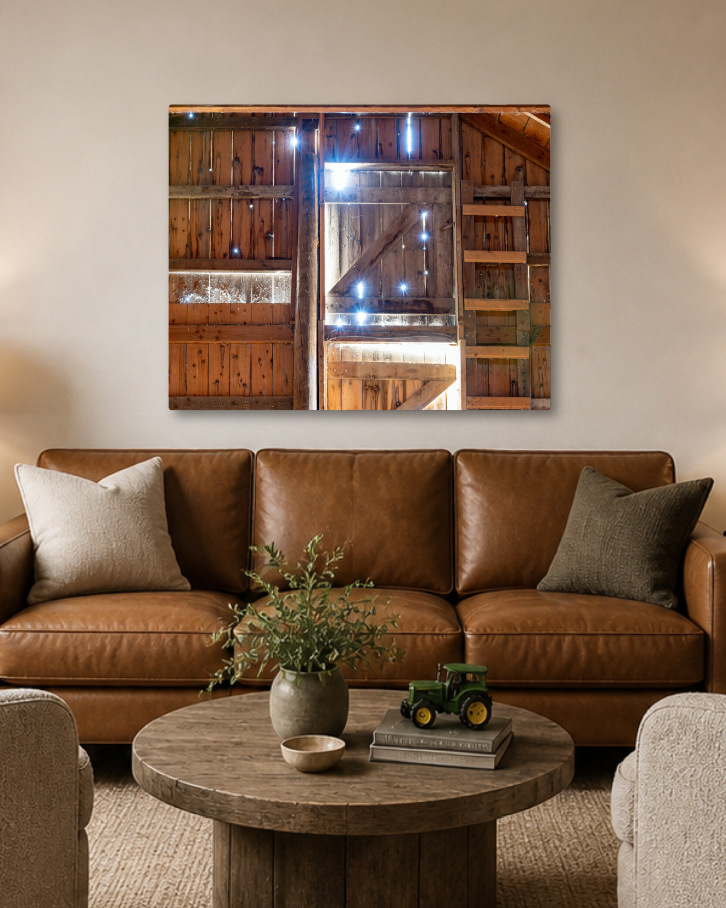 Where Daylight Finds the Hayloft – Rustic Barn Interior Canvas Wall Art