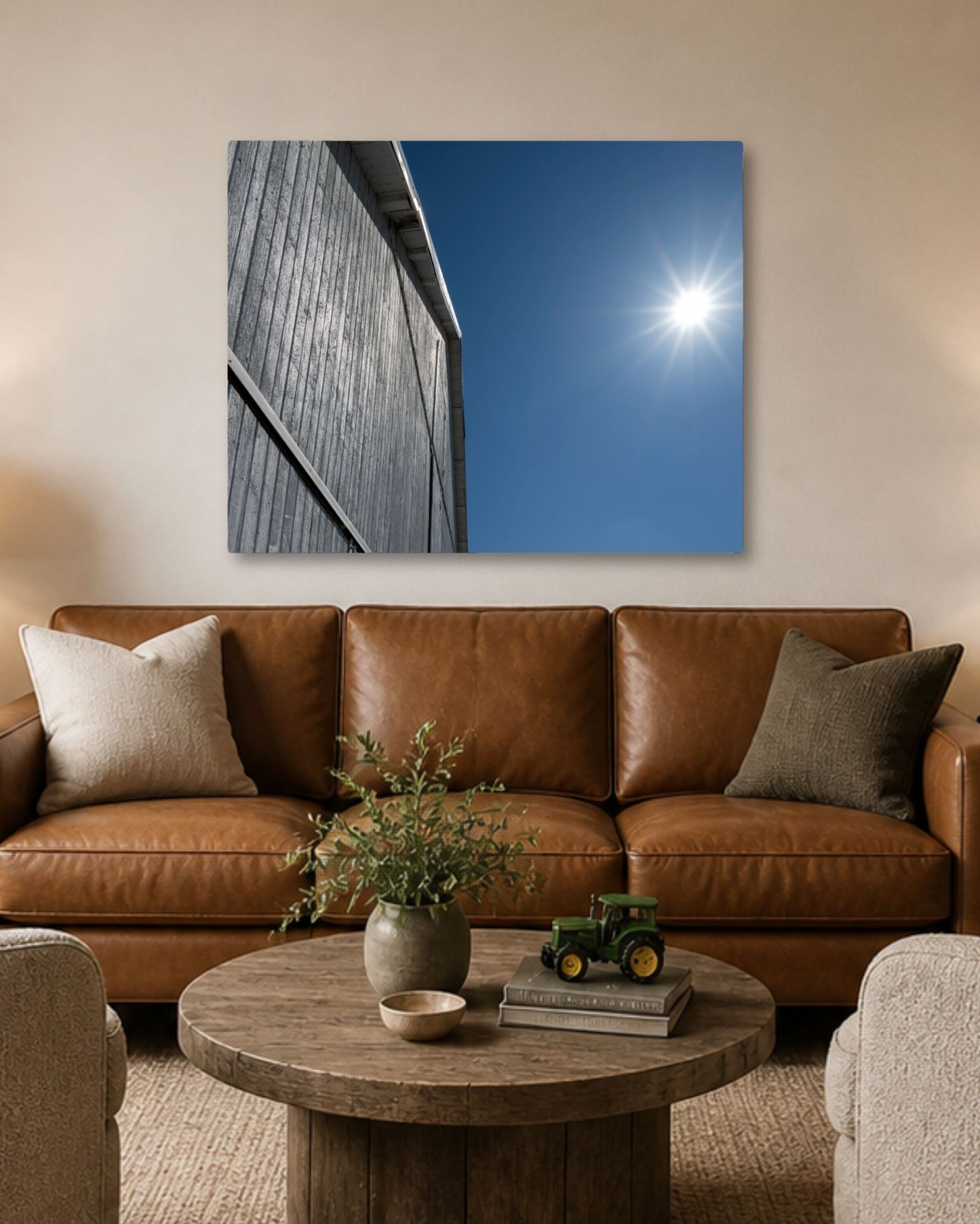Where the Barn Meets the Blue – White Barn Canvas Wall Art