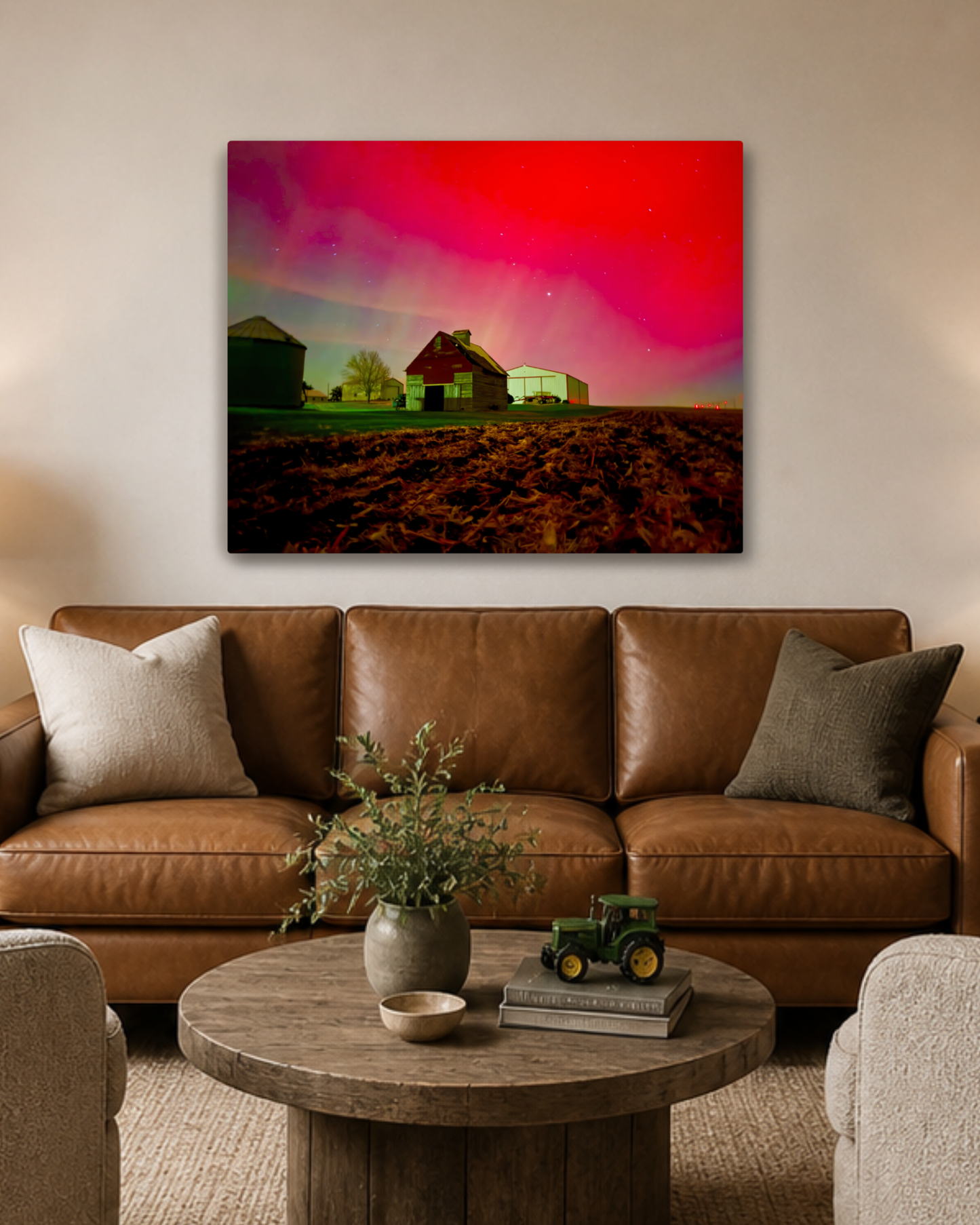 The Night the Farmyard Glowed – Northern Lights Canvas Wall Art