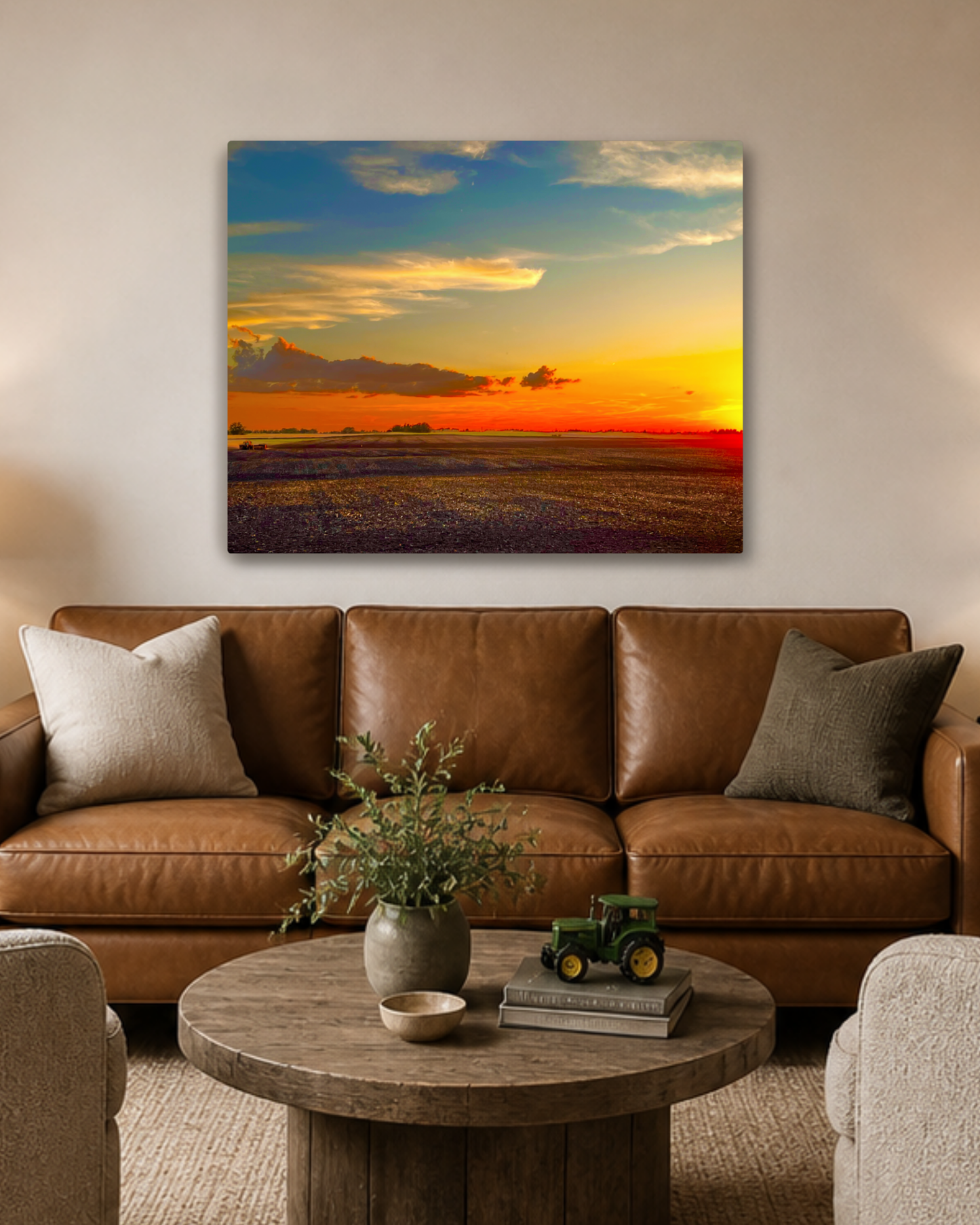 Where the Day Settles – Iowa Field Sunset Canvas Wall Art