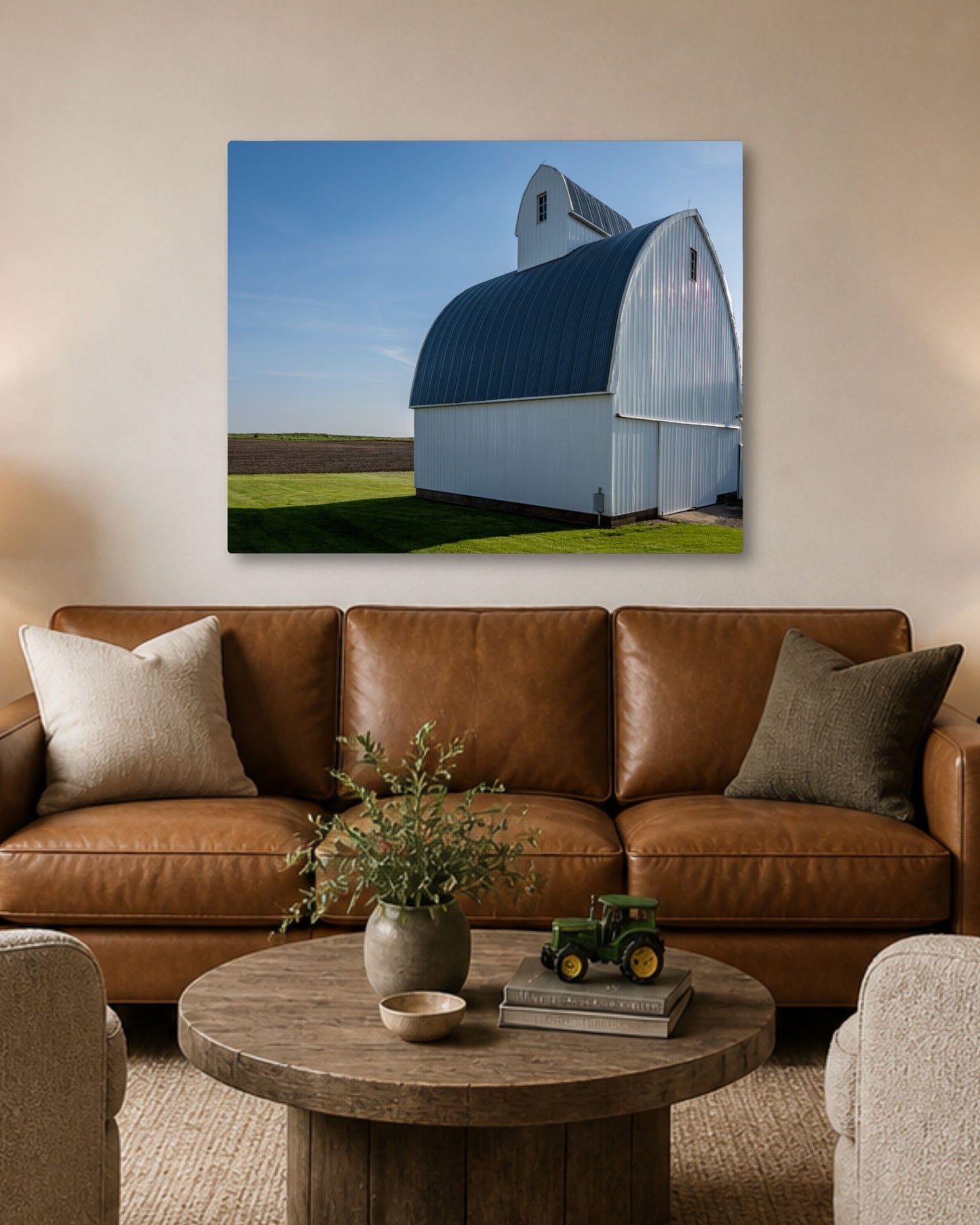 The Quiet Curve of the White Corn Crib – Rural Farm Canvas Wall Art