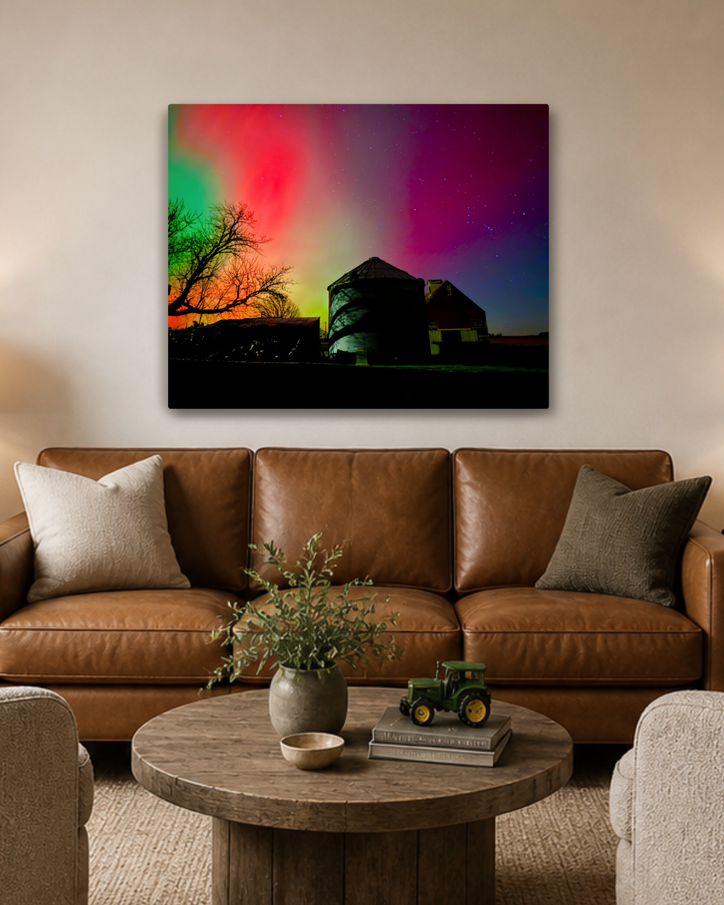 When the Home Place Glowed – Northern Lights Farm Canvas Wall Art