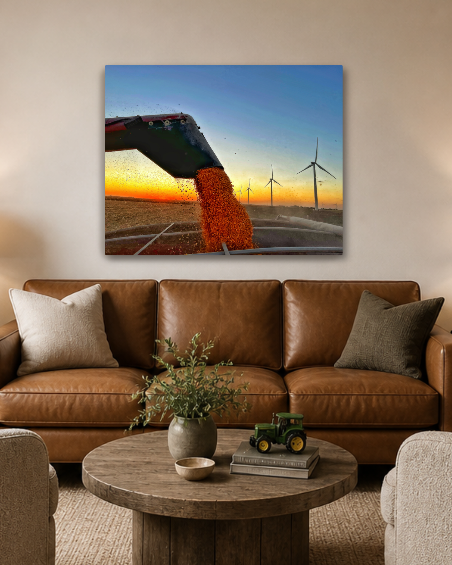 When the Grain Pours Gold – Corn Harvest Unloading Canvas Wall Art