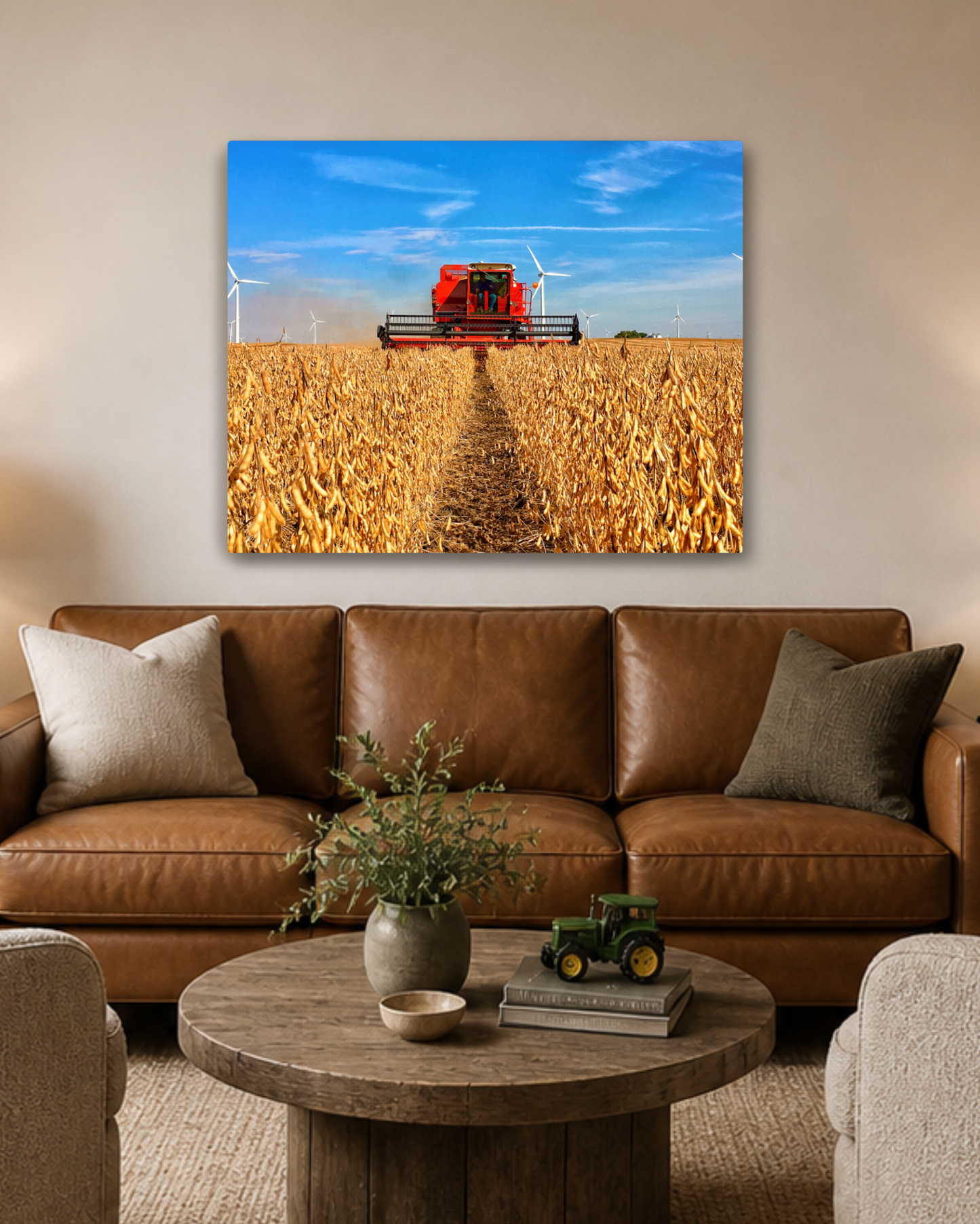 The Old International in the Bean Rows – Soybean Harvest Canvas Wall Art