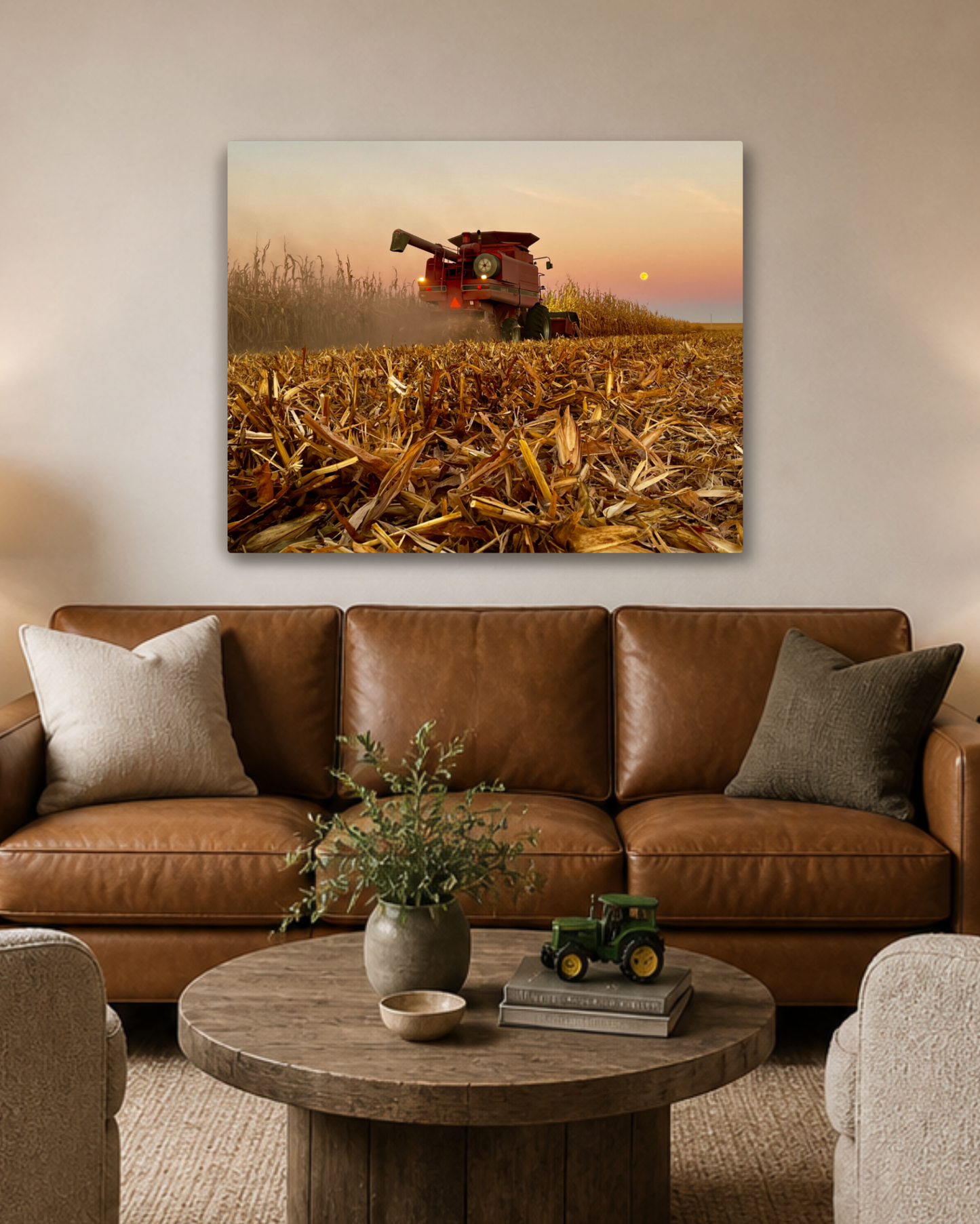 Combine Beneath the Harvest Moon – Corn Harvest Canvas Wall Art