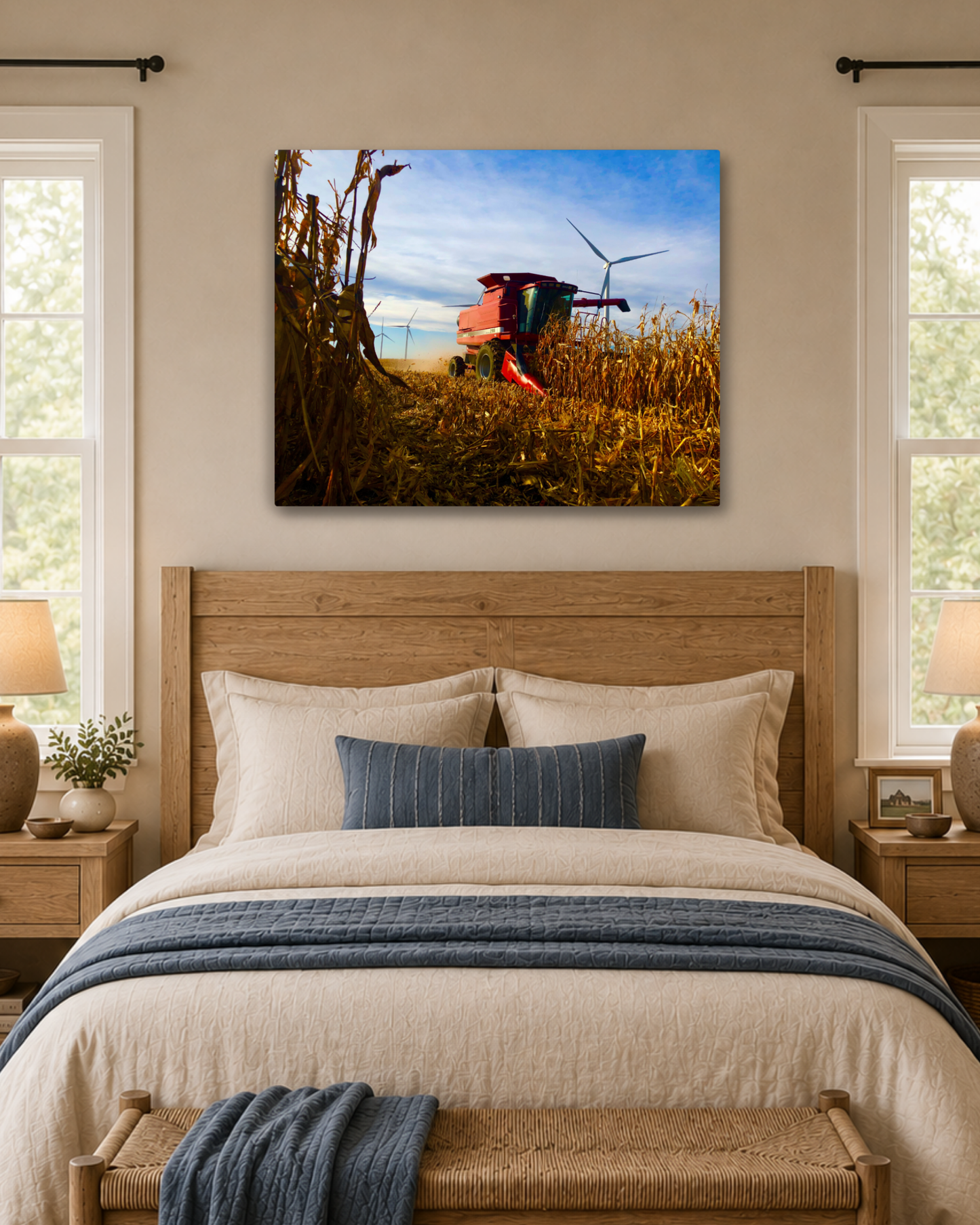 Row by Row, the Harvest Comes In – Corn Combine Canvas Wall Art