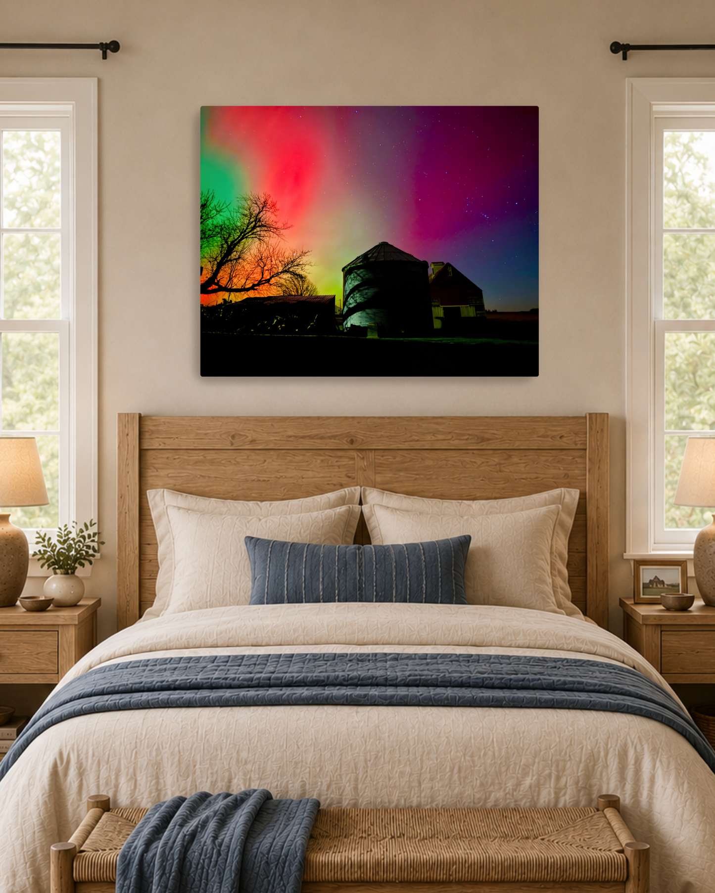 When the Home Place Glowed – Northern Lights Farm Canvas Wall Art