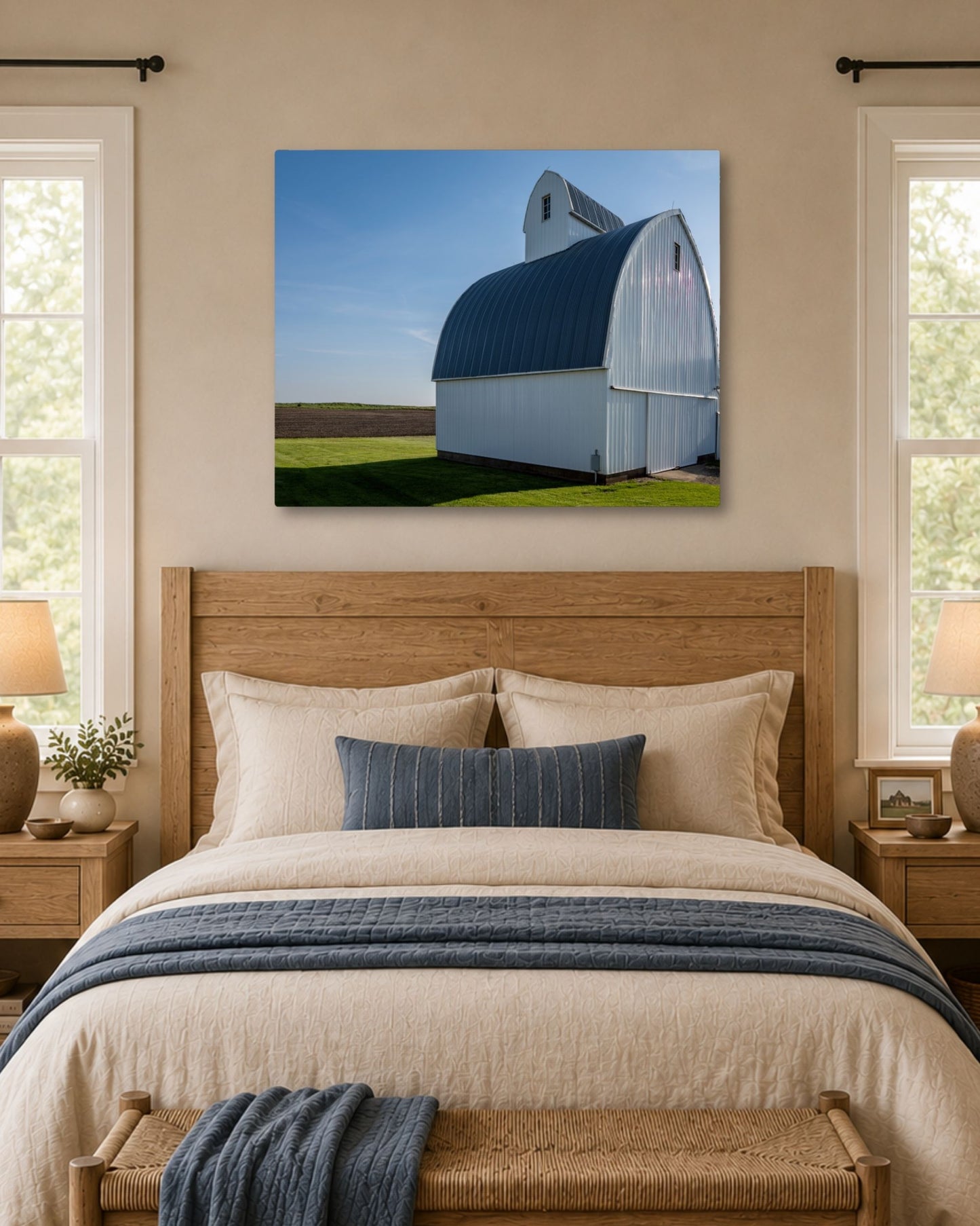 The Quiet Curve of the White Corn Crib – Rural Farm Canvas Wall Art