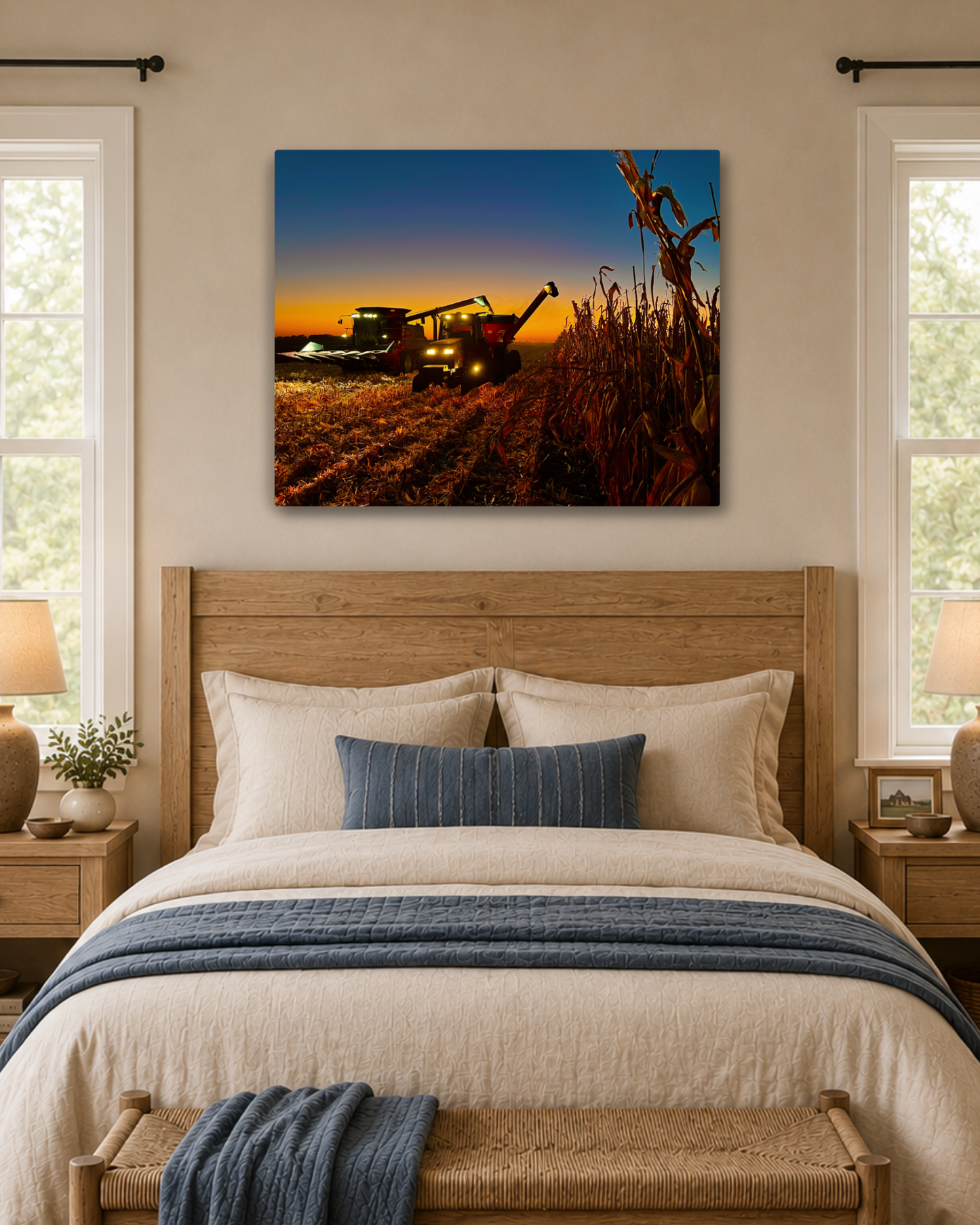 Keeping Pace with the Sunset - Corn Harvest Canvas Wall Art