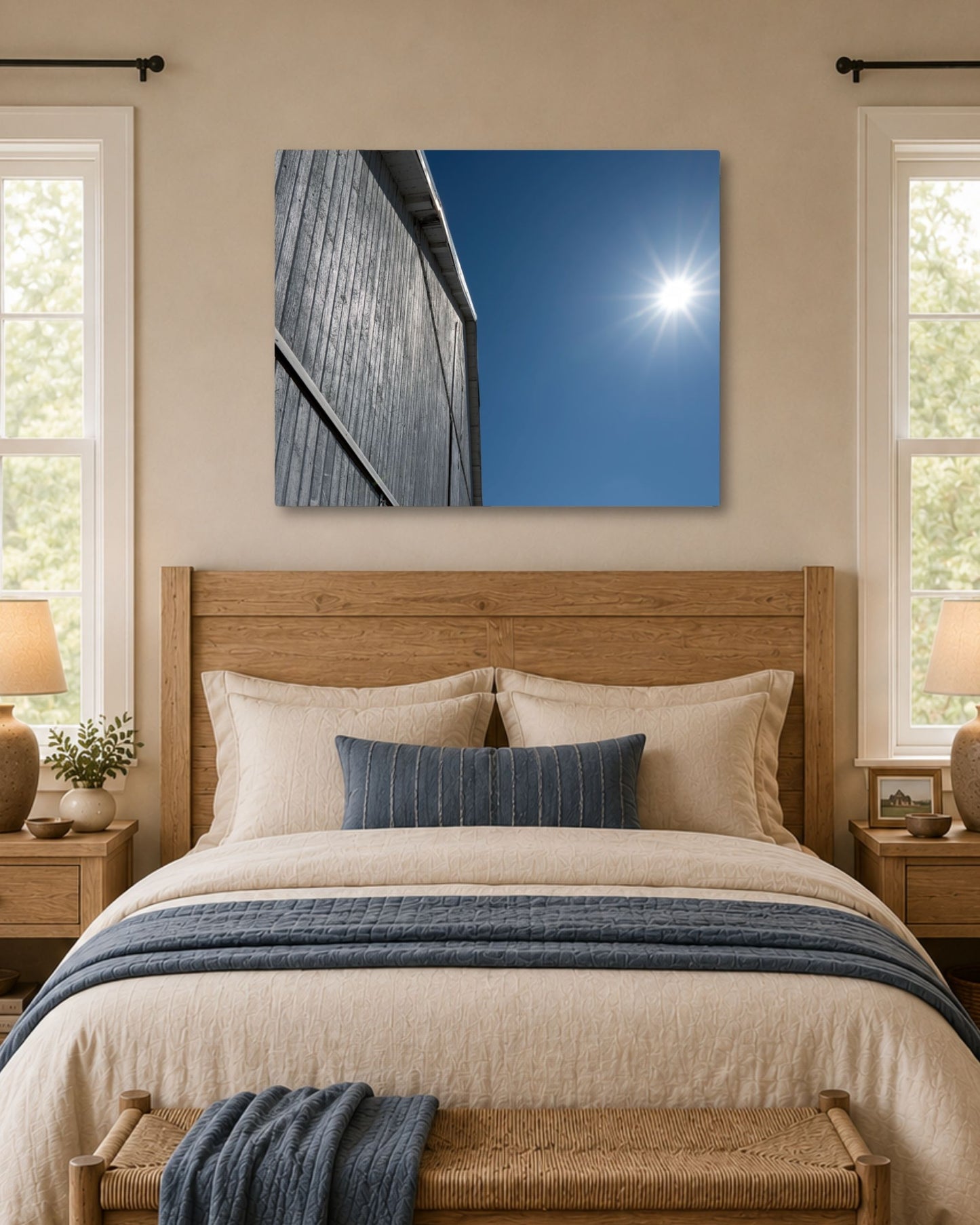 Where the Barn Meets the Blue – White Barn Canvas Wall Art