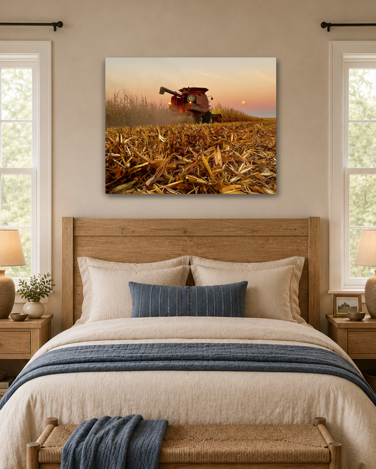 Combine Beneath the Harvest Moon – Corn Harvest Canvas Wall Art