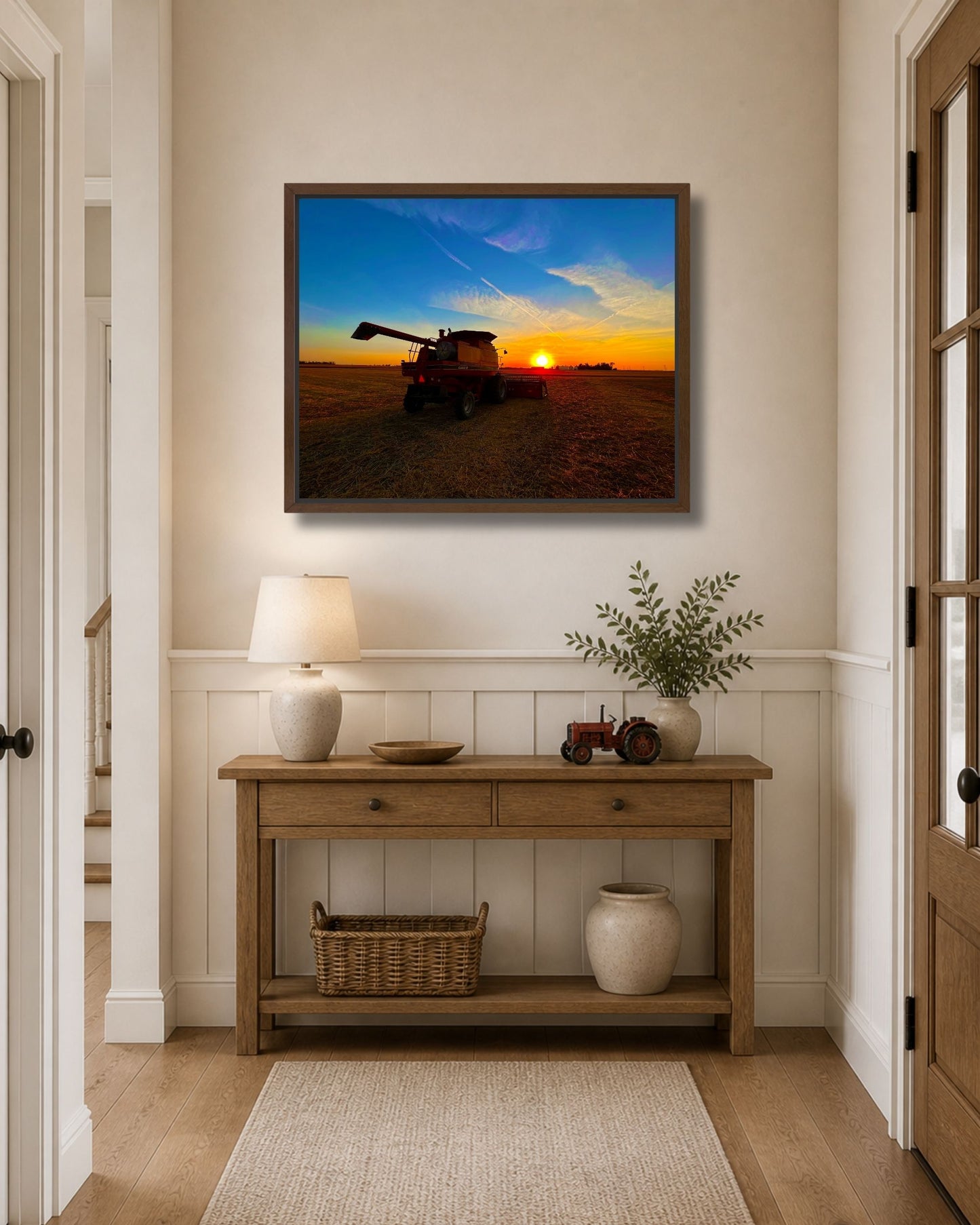 Where the Combine Meets the Sunset – Harvest Field Canvas Wall Art