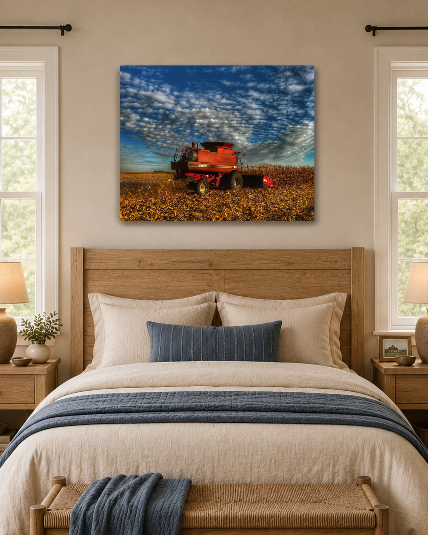 Beneath a Harvest Sky – Corn Combine Canvas Wall Art