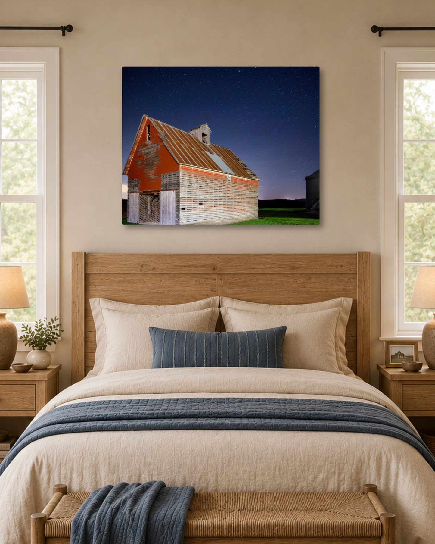 Under the Stars at the Old Corn Crib – Rural Night Canvas Wall Art