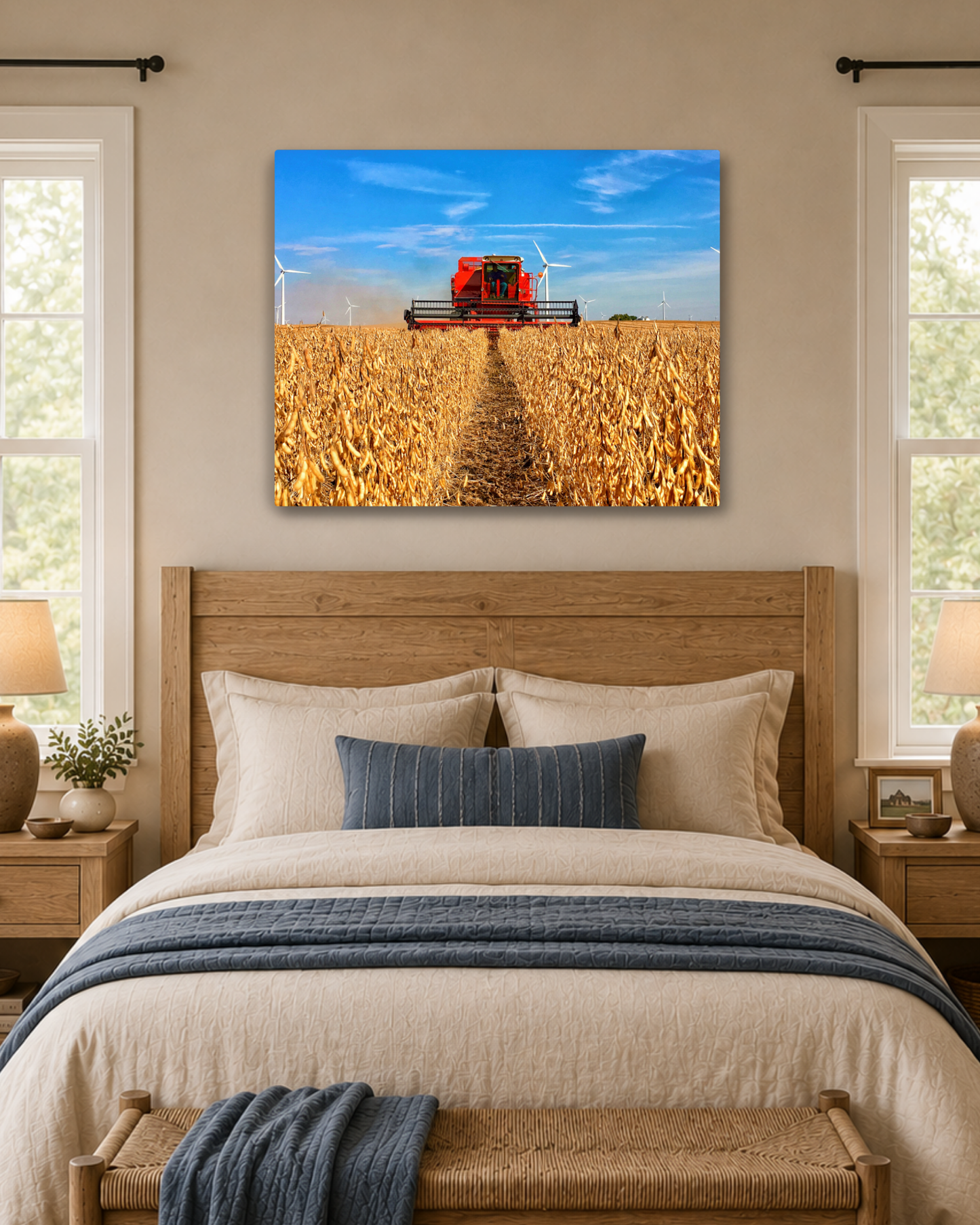 The Old International in the Bean Rows – Soybean Harvest Canvas Wall Art