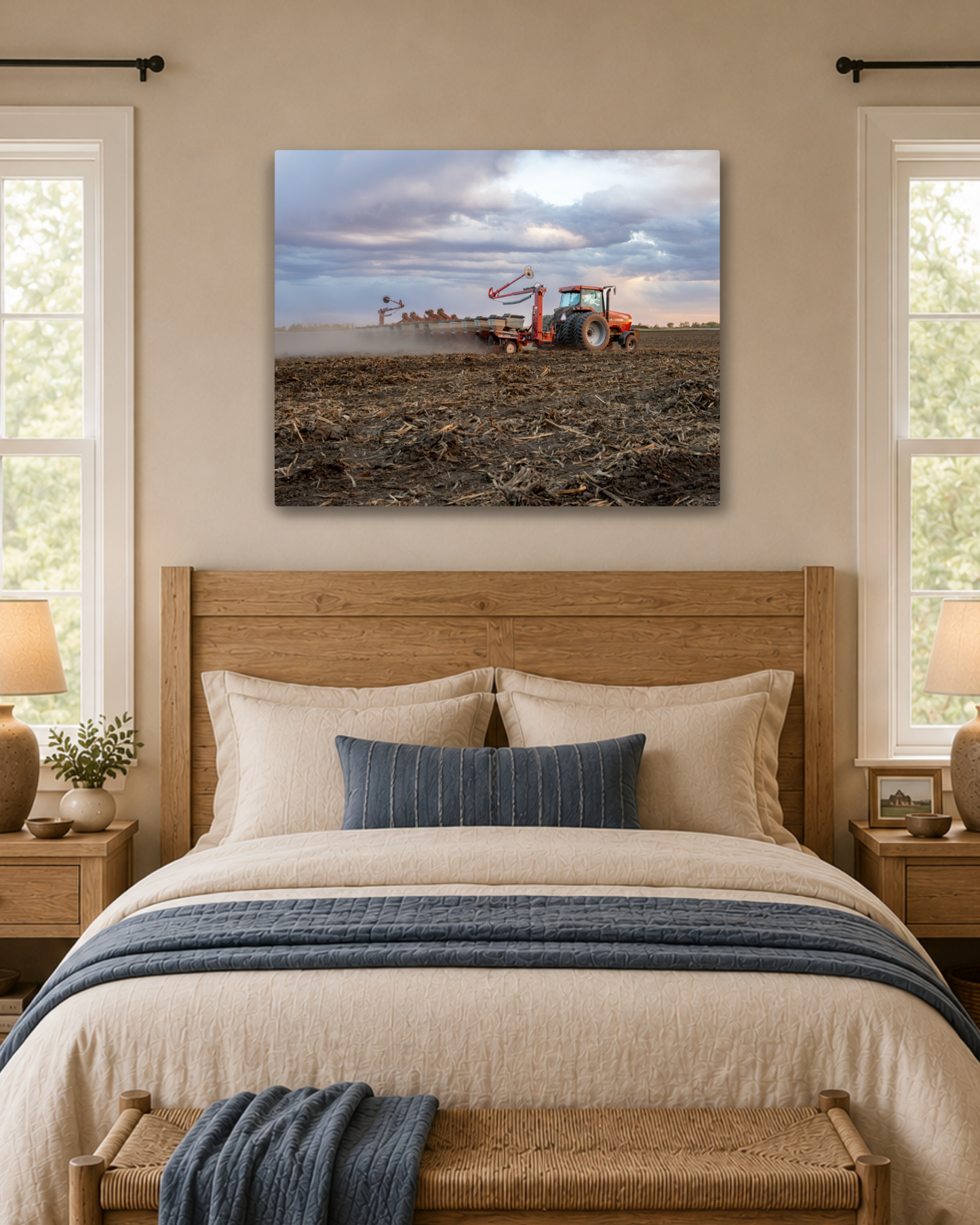 Before the Rows Appear - Spring Planting Tractor Canvas Wall Art