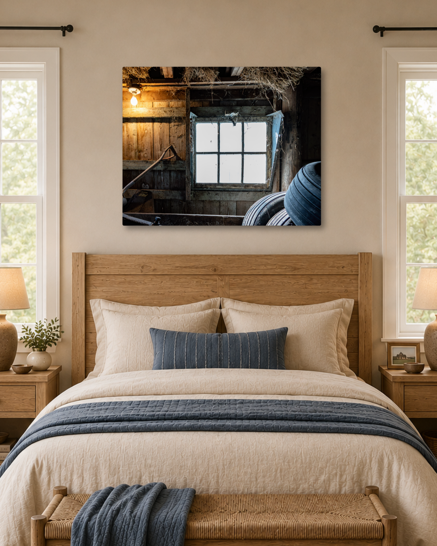 Light Through the Old Barn Window – Rustic Farm Interior Canvas Wall Art
